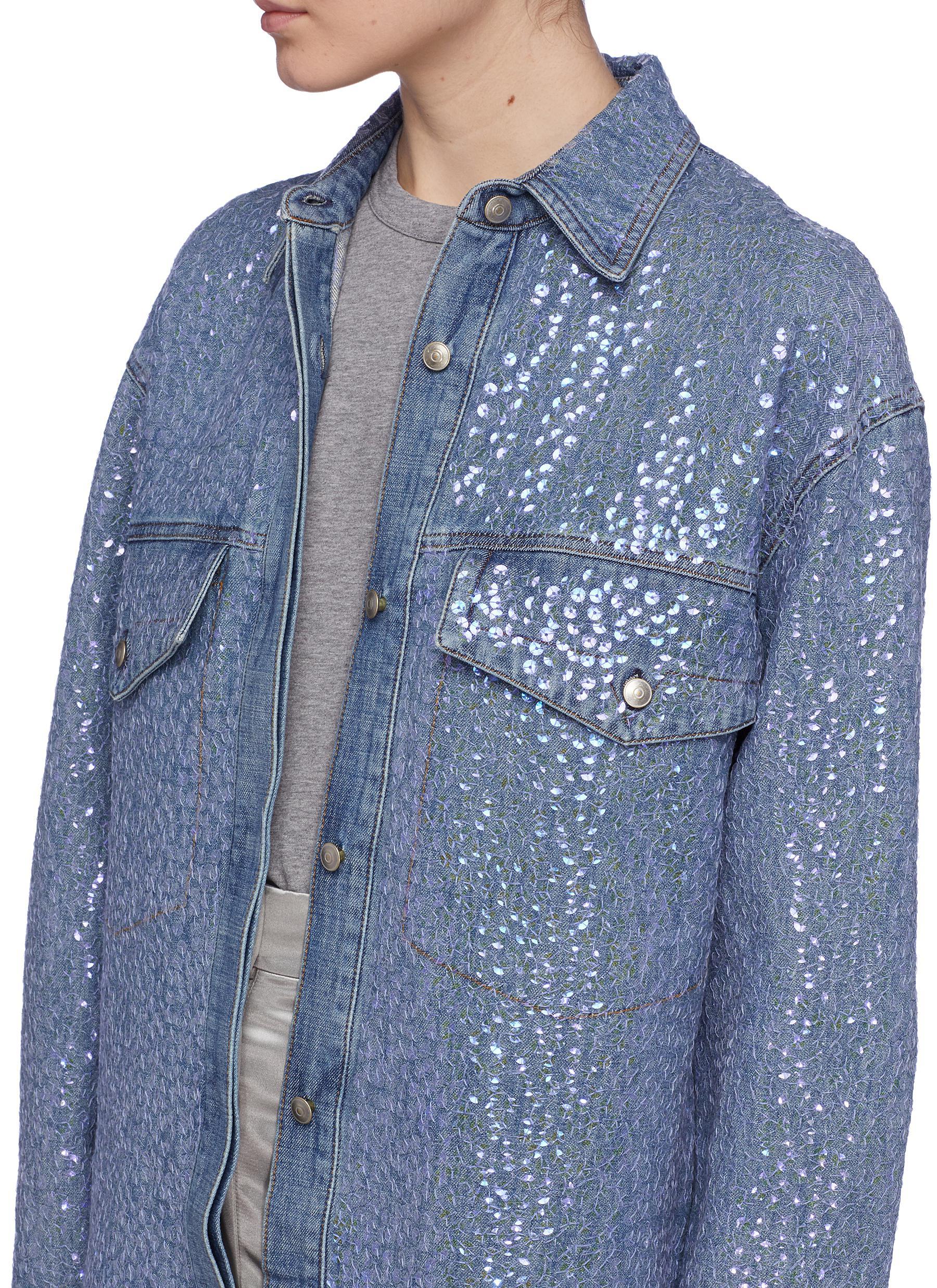 Acne Studios 'raehmon' Sequin Embroidered Denim Shirt in Blue | Lyst
