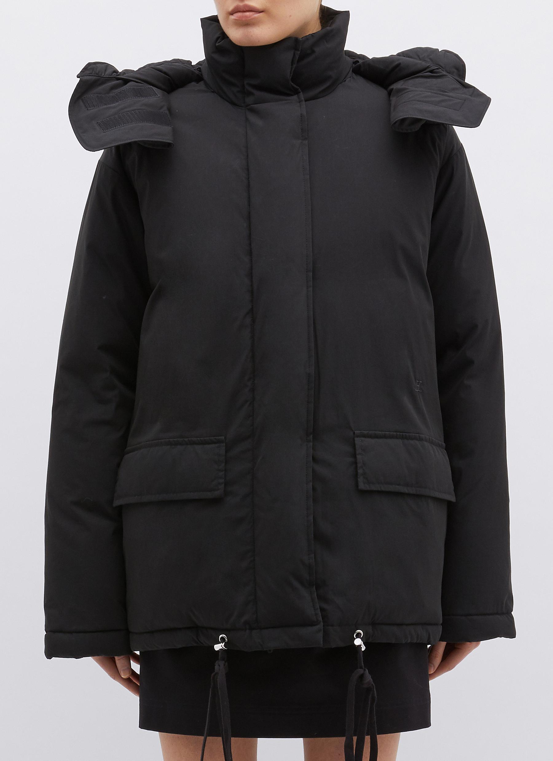 Helmut Lang Cotton Detachable Hood Down Puffer Jacket in Black - Lyst