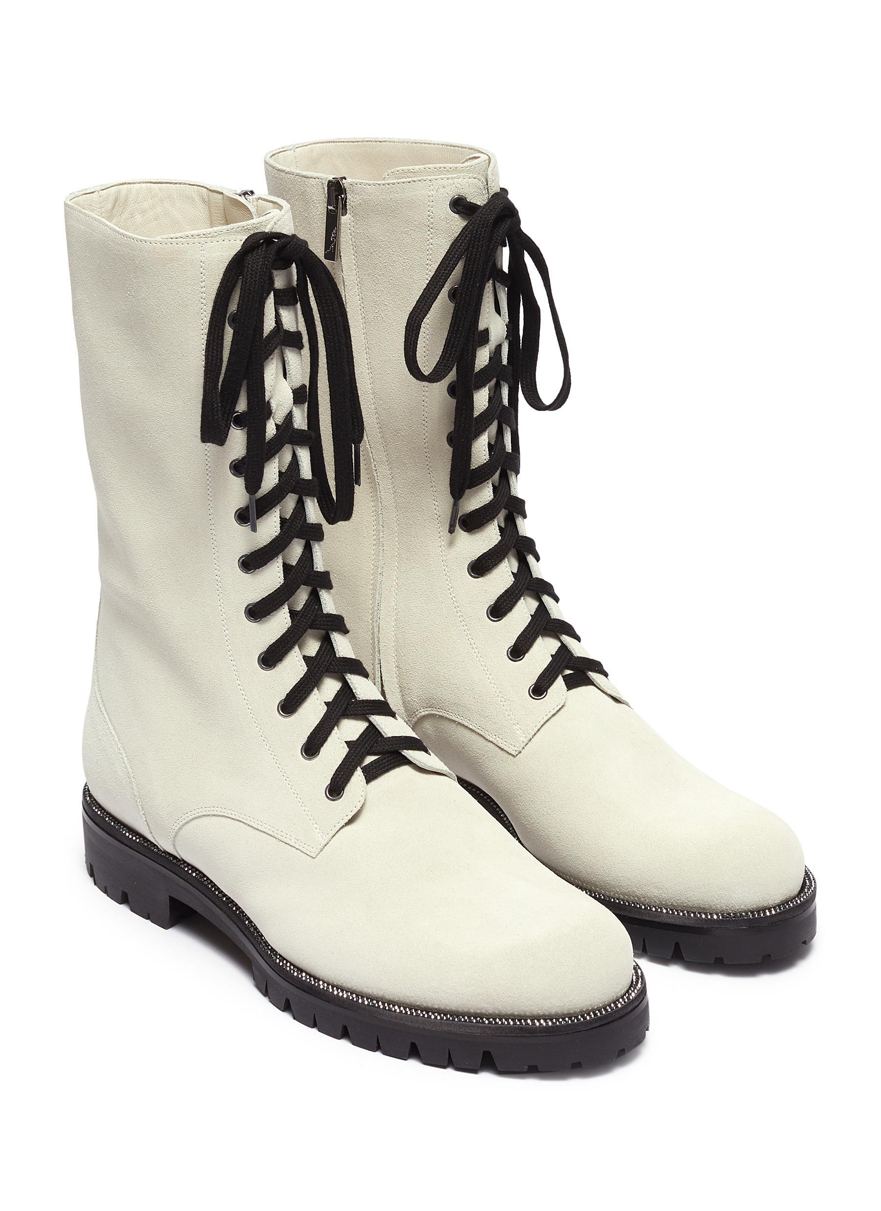 Rene Caovilla Leather Combat Boots in White - Lyst