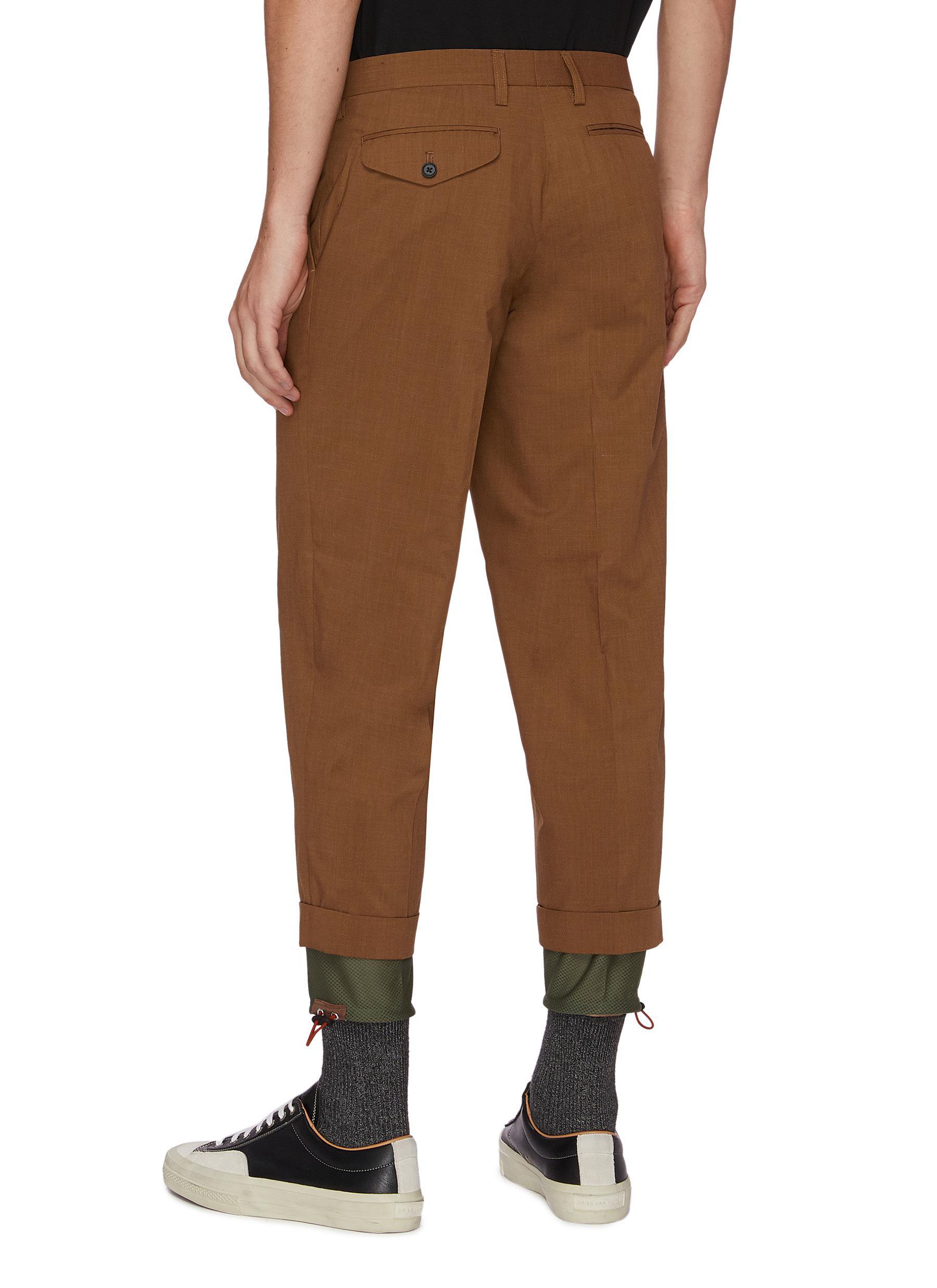 Kolor Synthetic Contrast Drawcord Hem Front Pleat Crop Pants in Brown