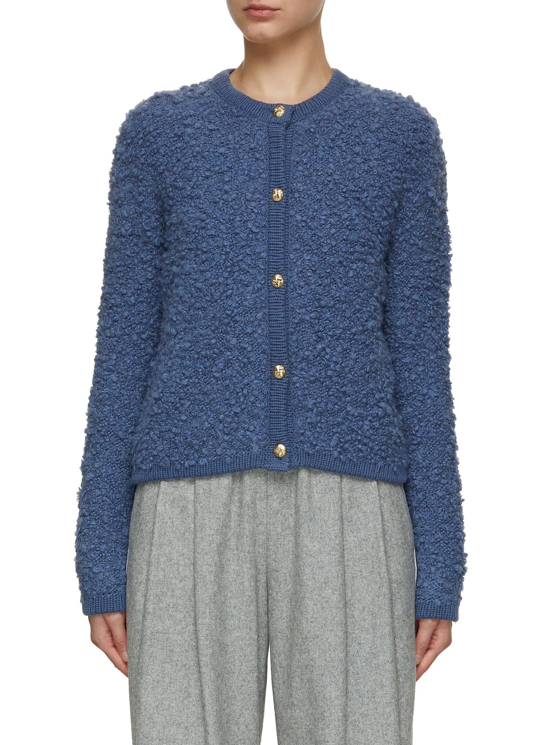 Bruno Manetti Boucle Knit Cardigan in Blue | Lyst