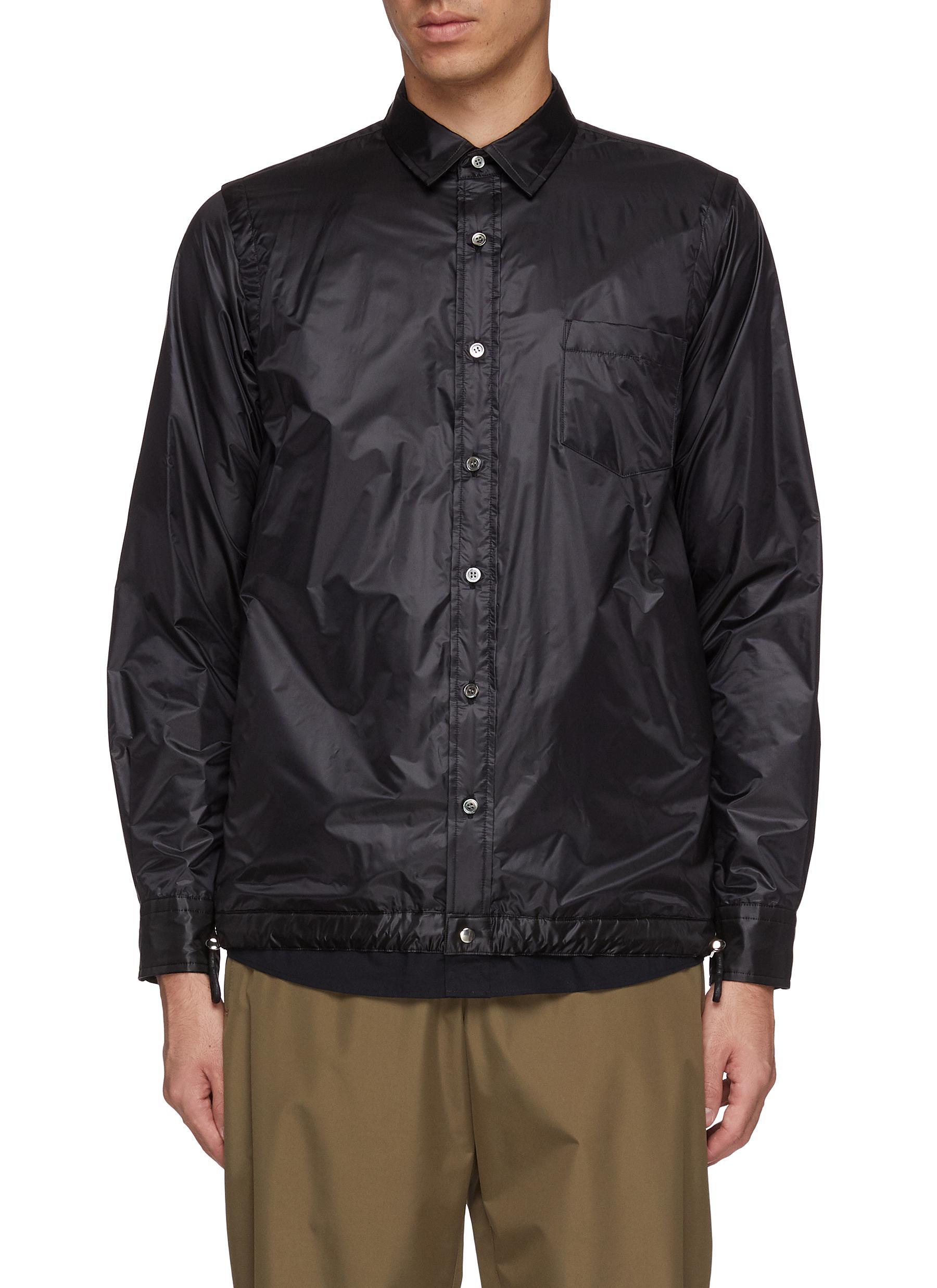 Sacai Synthetic Drawstring Hem Layered Panel Nylon Shirt Jacket in