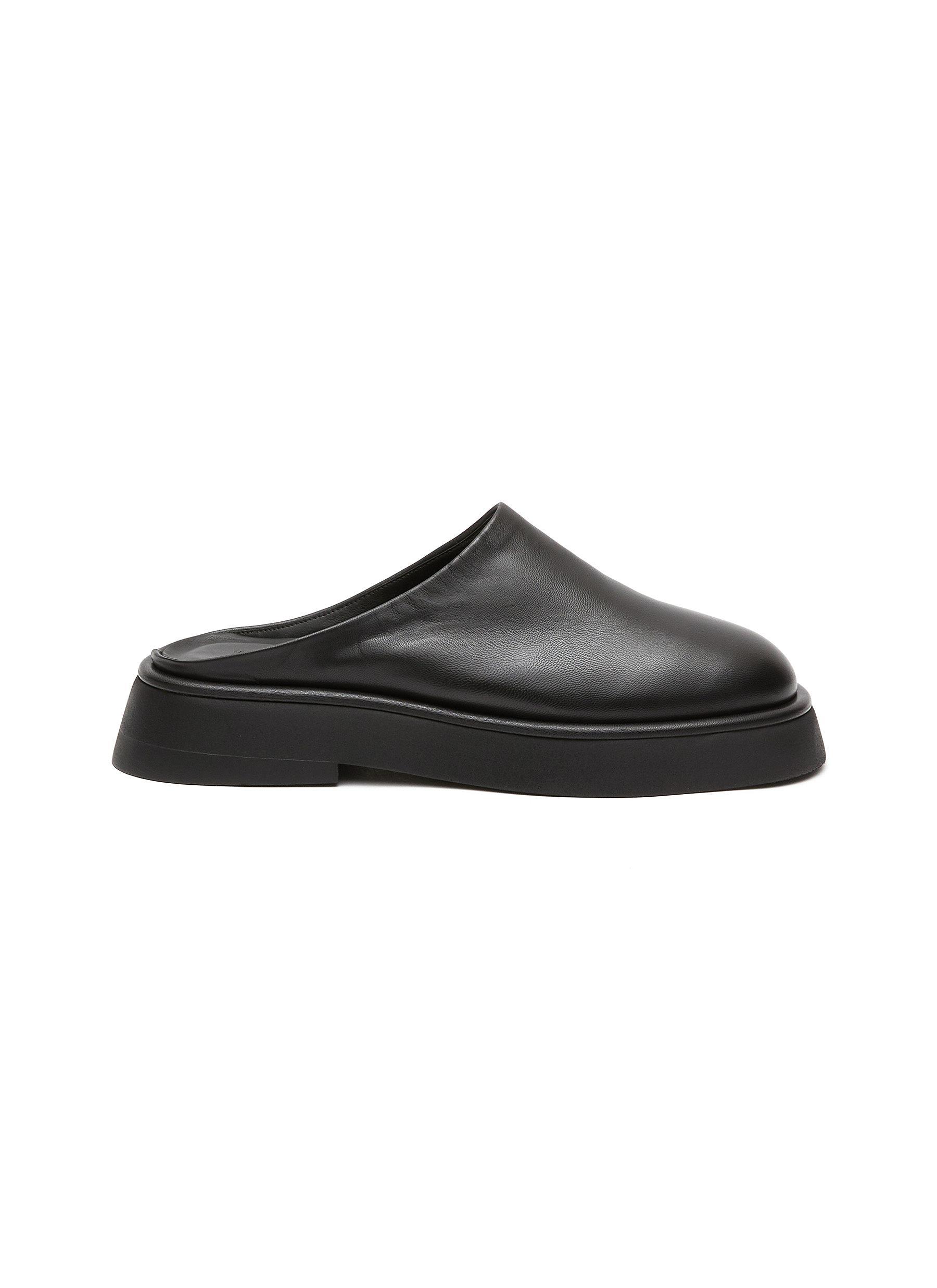 Wandler Rosa' Round Toe Platform Leather Mules in Black | Lyst