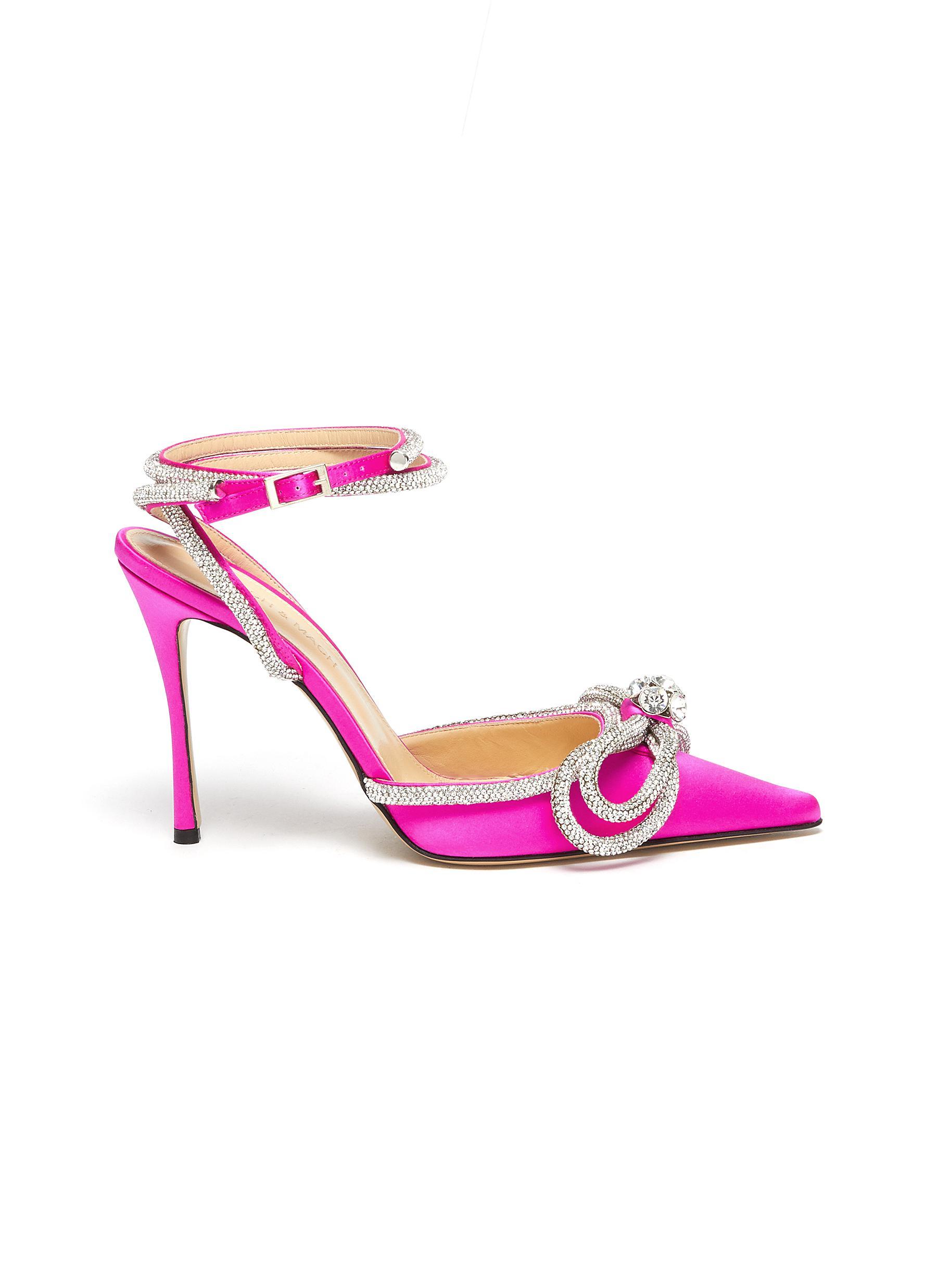 Mach & Mach Double Crystal Bow Satin Pumps in Pink | Lyst