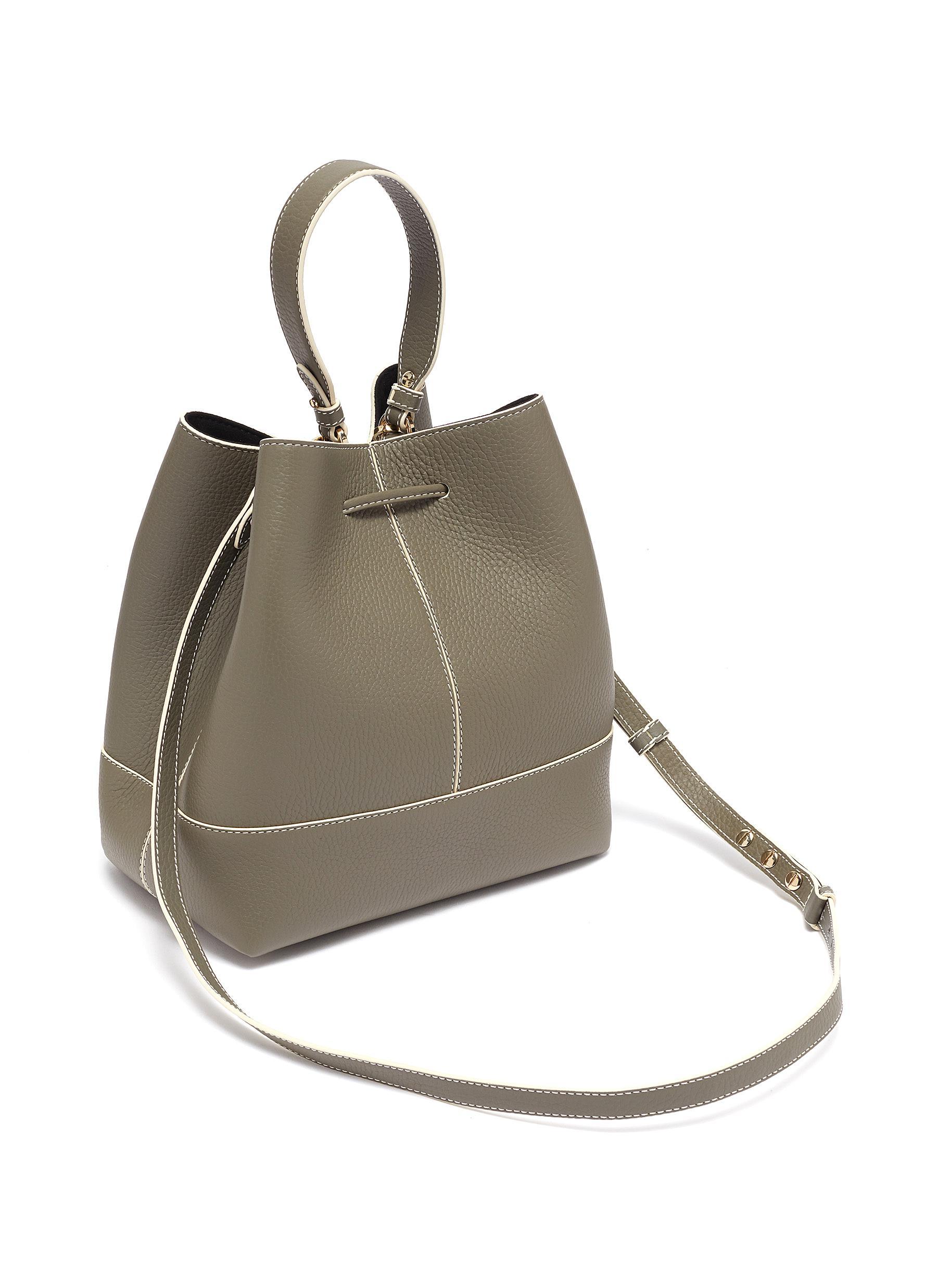 Strathberry - Lana Osette - Leather Mini Bucket Bag - Grey / Navy