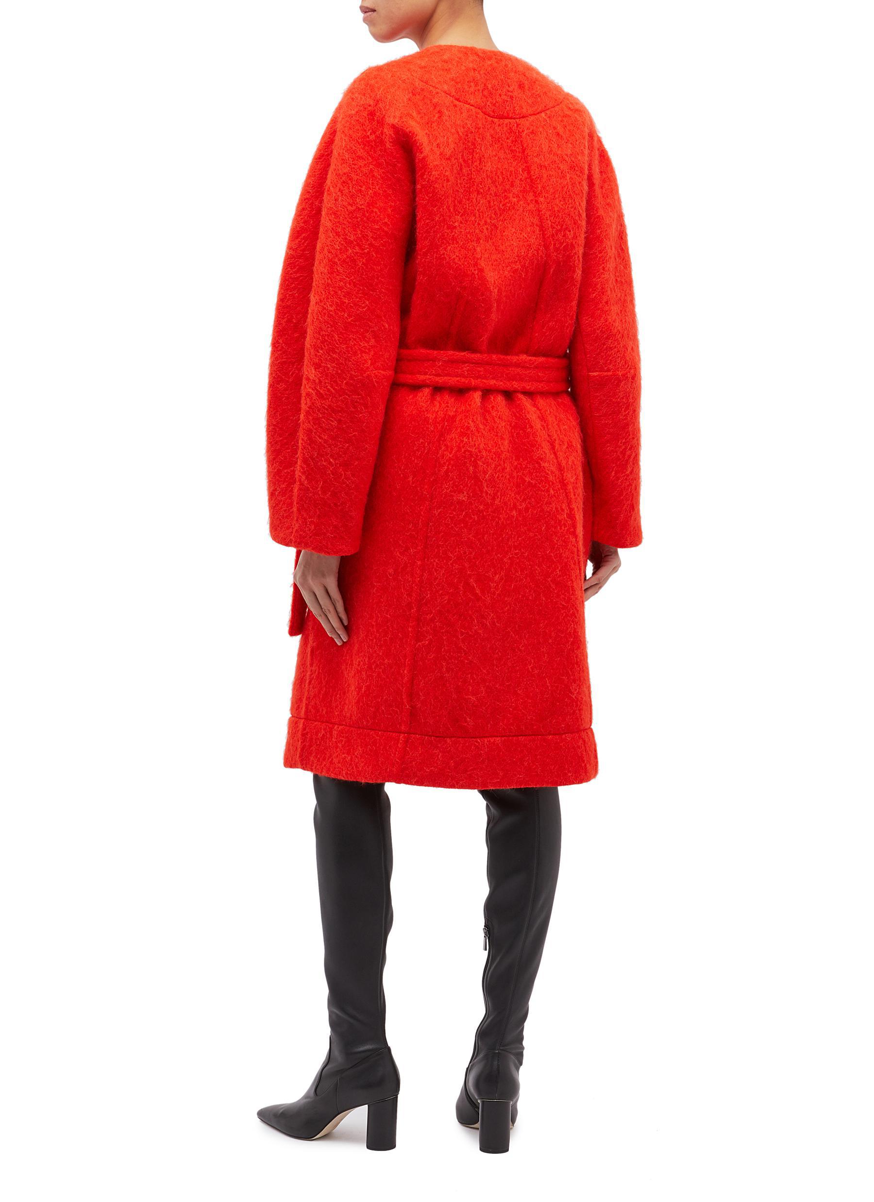 red belted wool coat