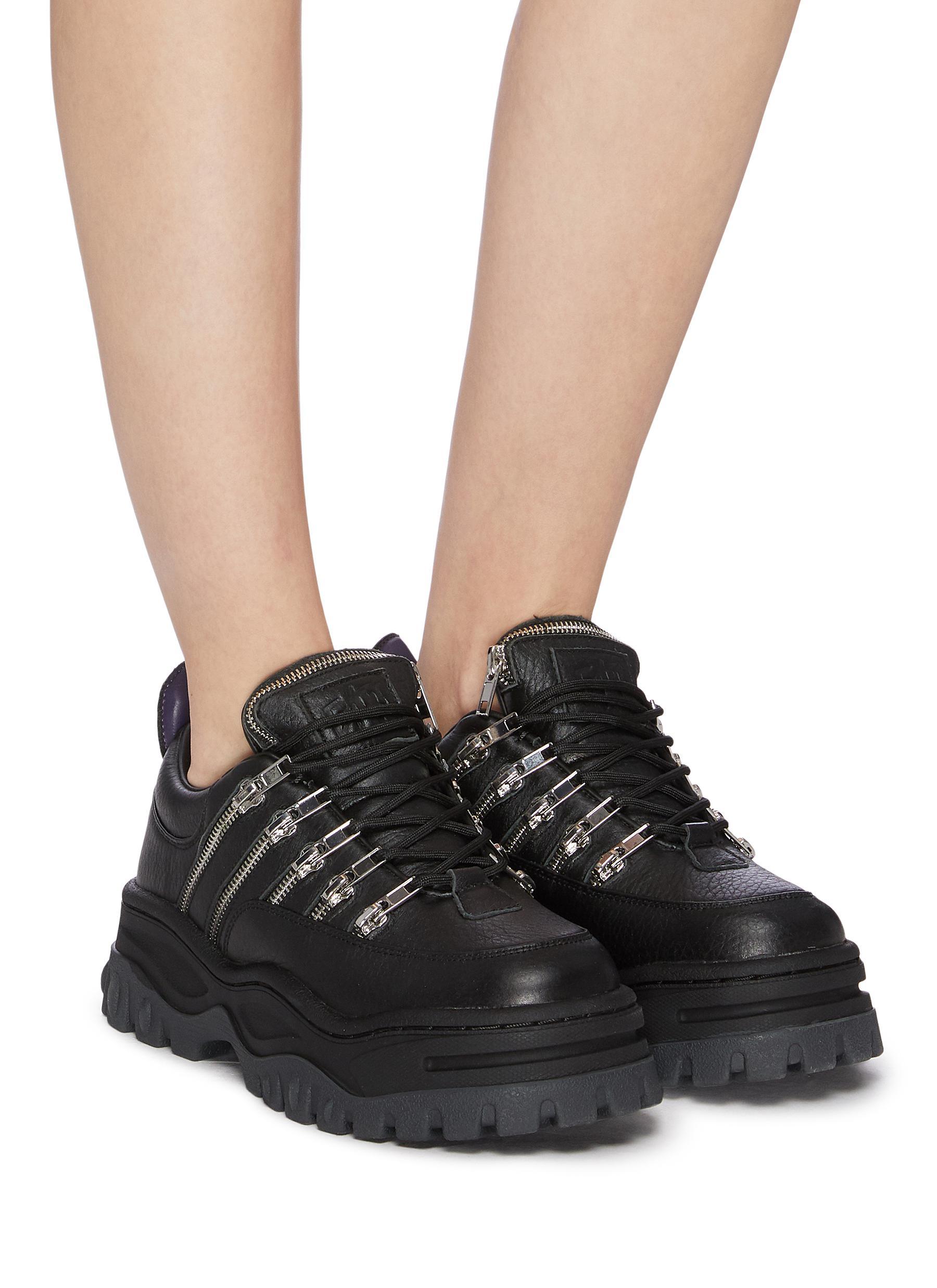 Eytys 'angel Stash' Zip Leather Chunky Sneakers in Black | Lyst