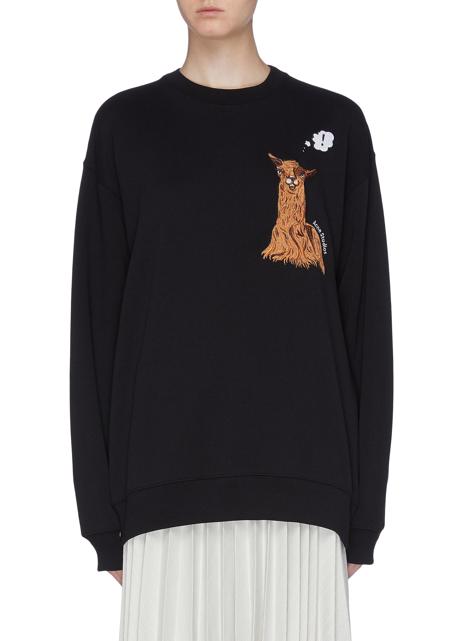 Acne Studios Cotton Animal Embroidered Oversized Sweatshirt in Black - Lyst