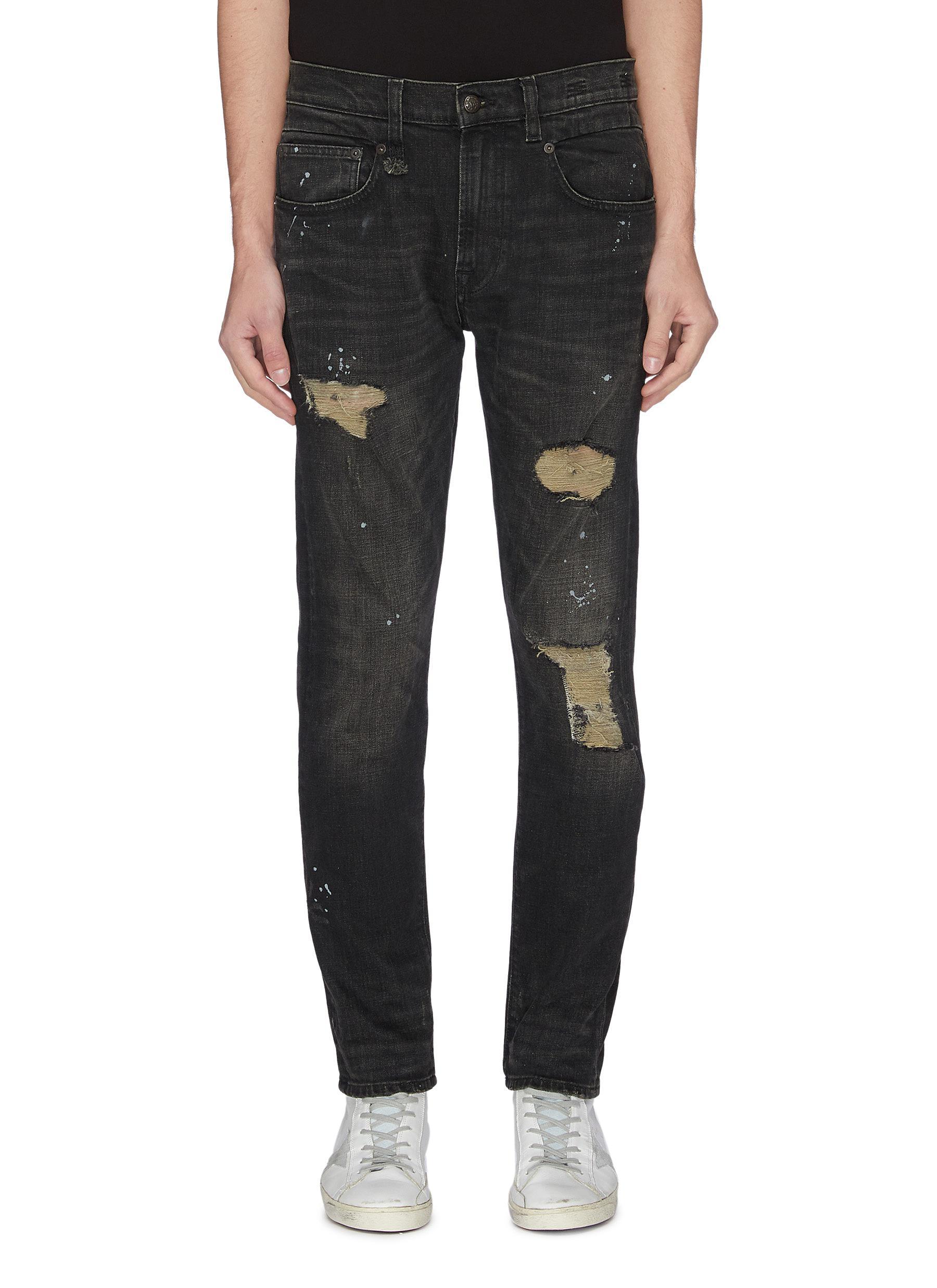 R13 Denim 'boy' Paint Splatter Ripped Skinny Jeans in Black for Men - Lyst