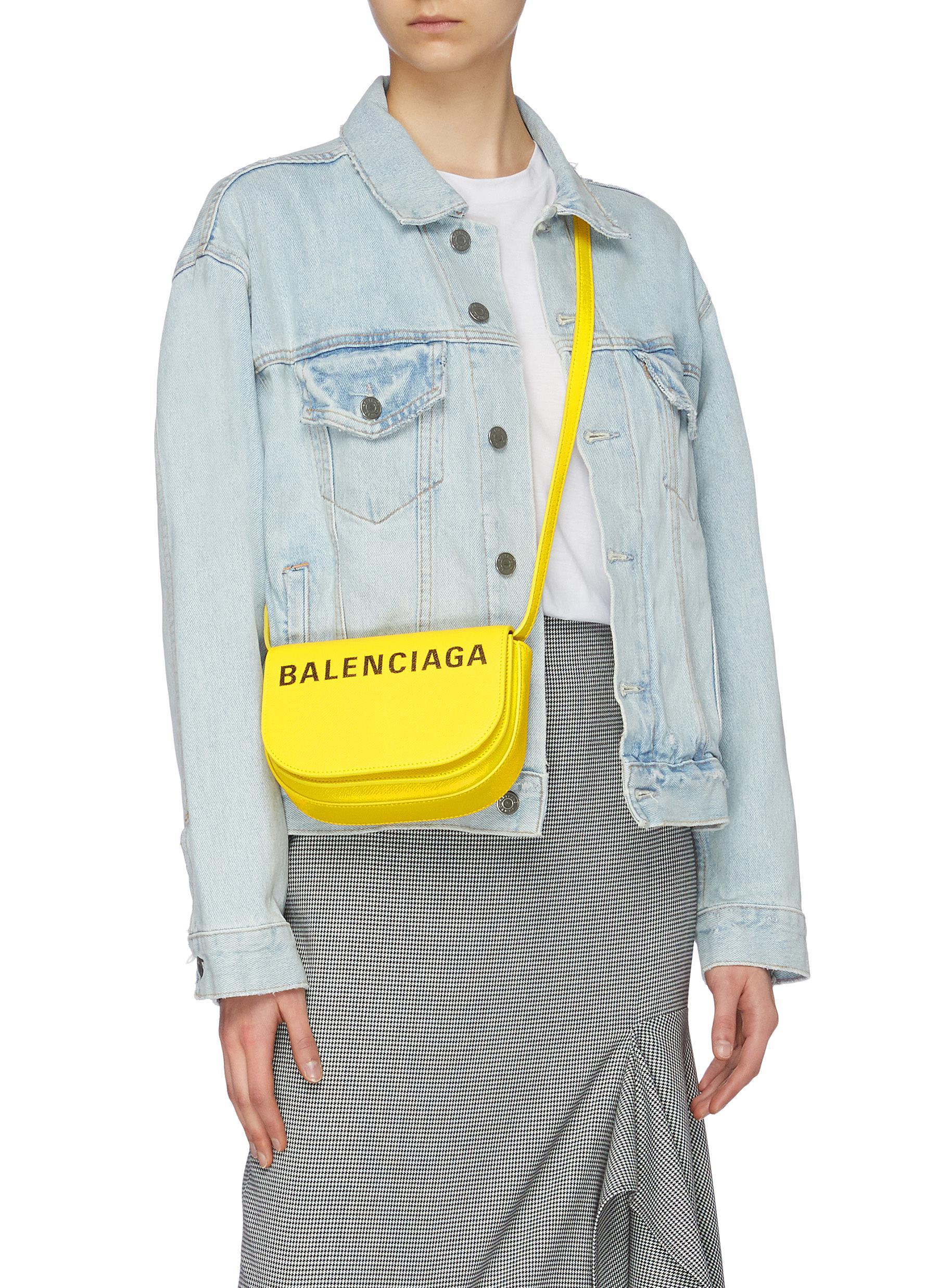 Balenciaga 'ville Day Xs' Logo Print Grainy Leather Crossbody Bag in Yellow  | Lyst