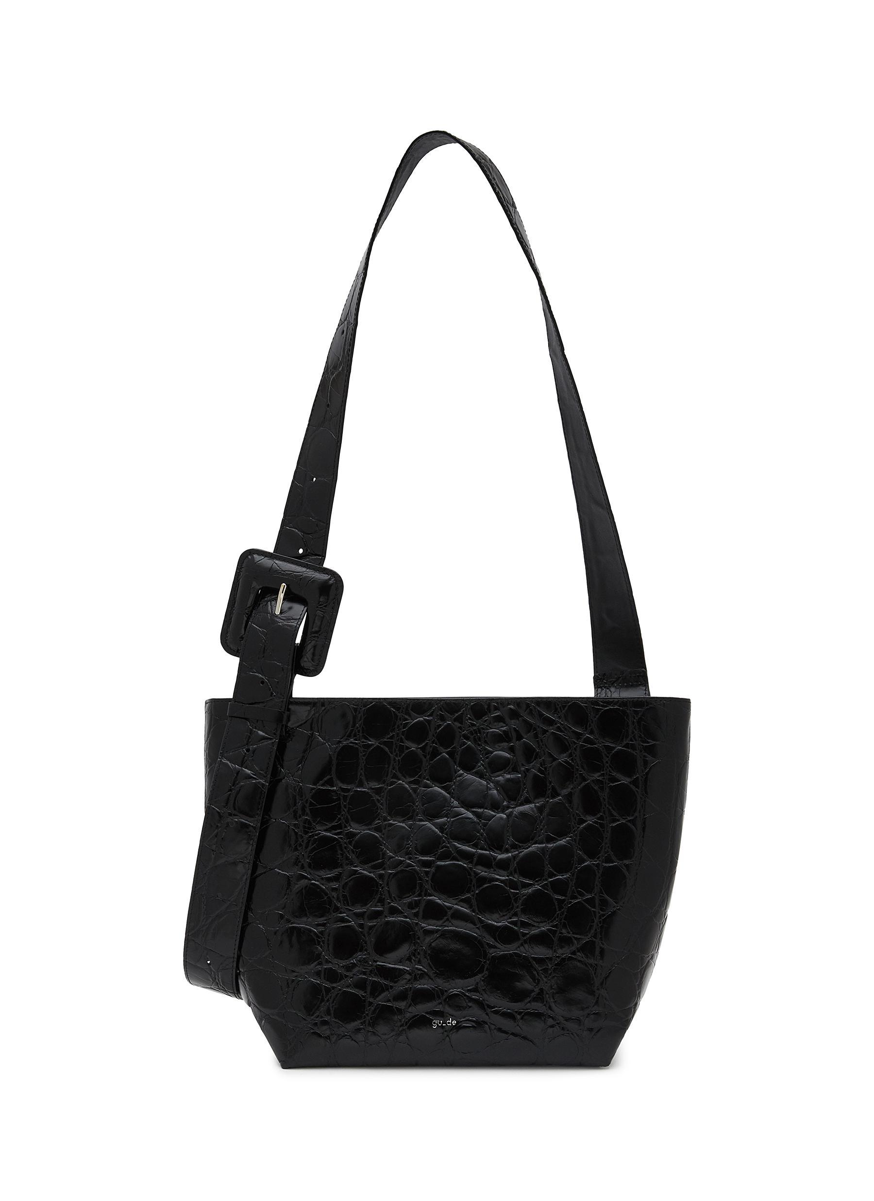 GU_DE Kate Crocodile Embossed Leather Tote Bag in Black | Lyst