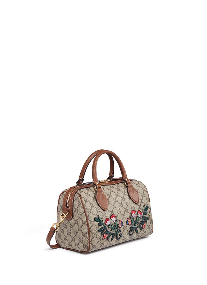 GUCCI Blind for Love Embroidered GG Supreme Canvas Boston Bag Maple Br