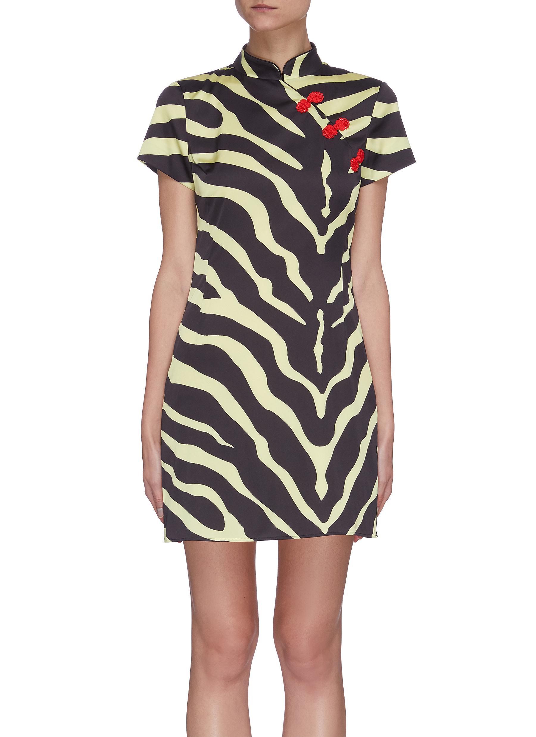 De La Vali Suki Tiger Print Oriental Collar Satin Mini Dress Lyst