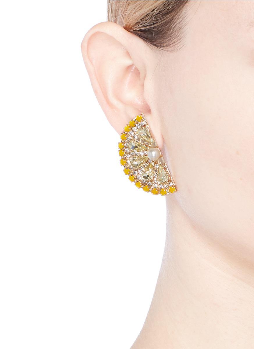 Anton Heunis Swarovski Crystal Pearl Lemon Slice Earrings in Yellow - Lyst