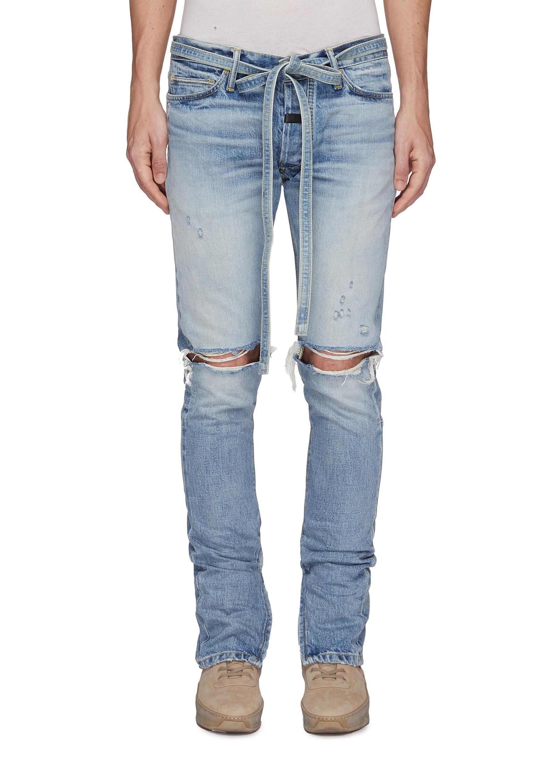 Fear Of God Denim Belted Zip Cuff Ripped Skinny Jeans in Blue for Men - Lyst