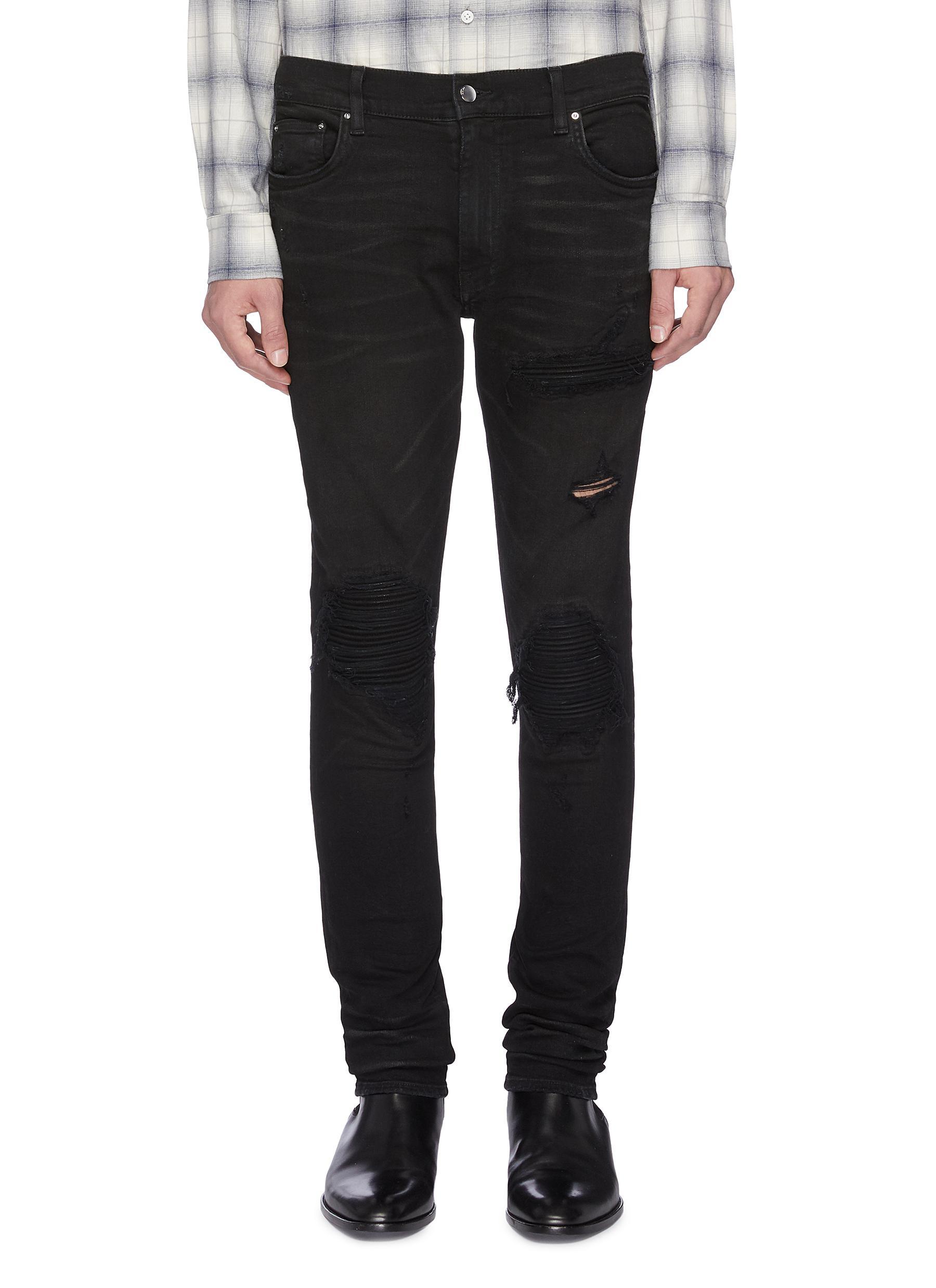 Amiri 'mx1' Pleated Leather Patch Skinny Jeans in Black for Men Lyst