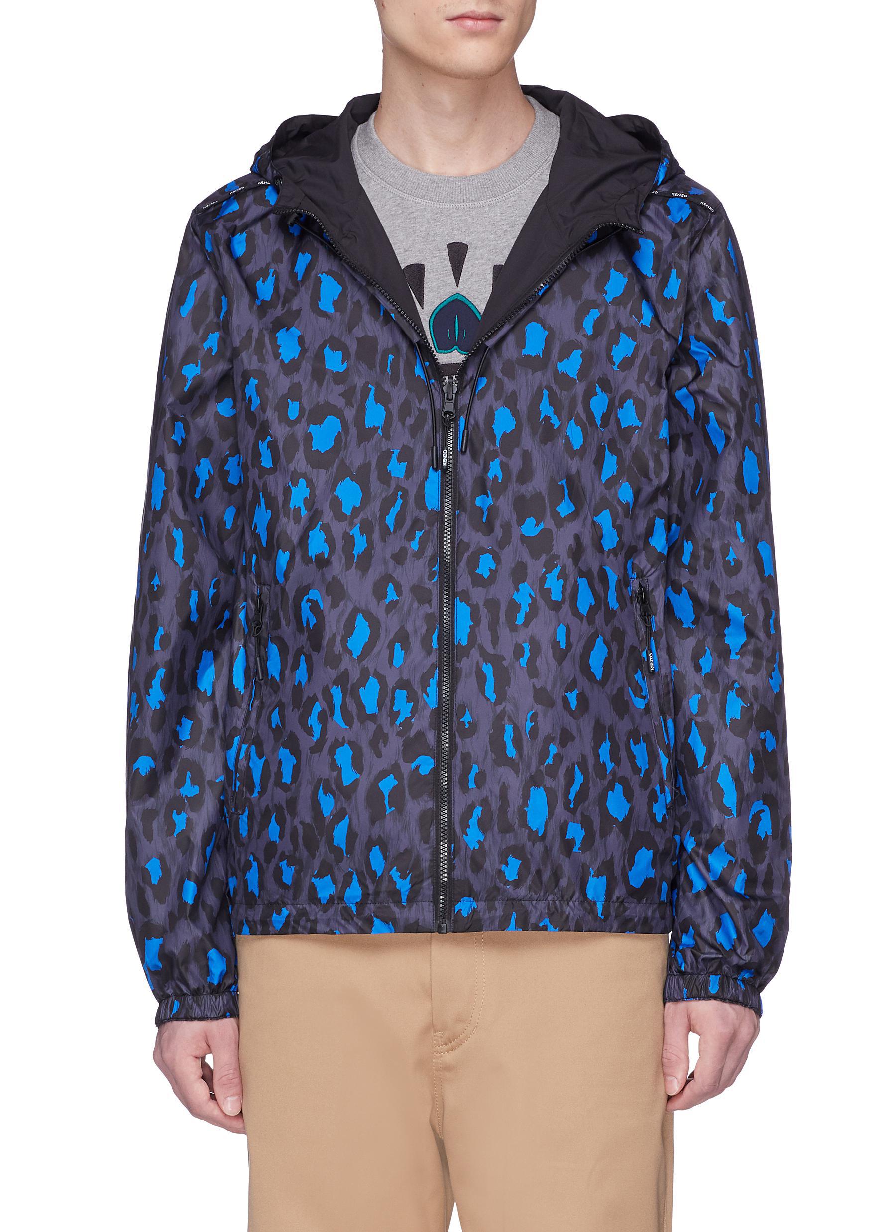 KENZO Leopard Reversible Windbreaker Jacket in Blue for Men |