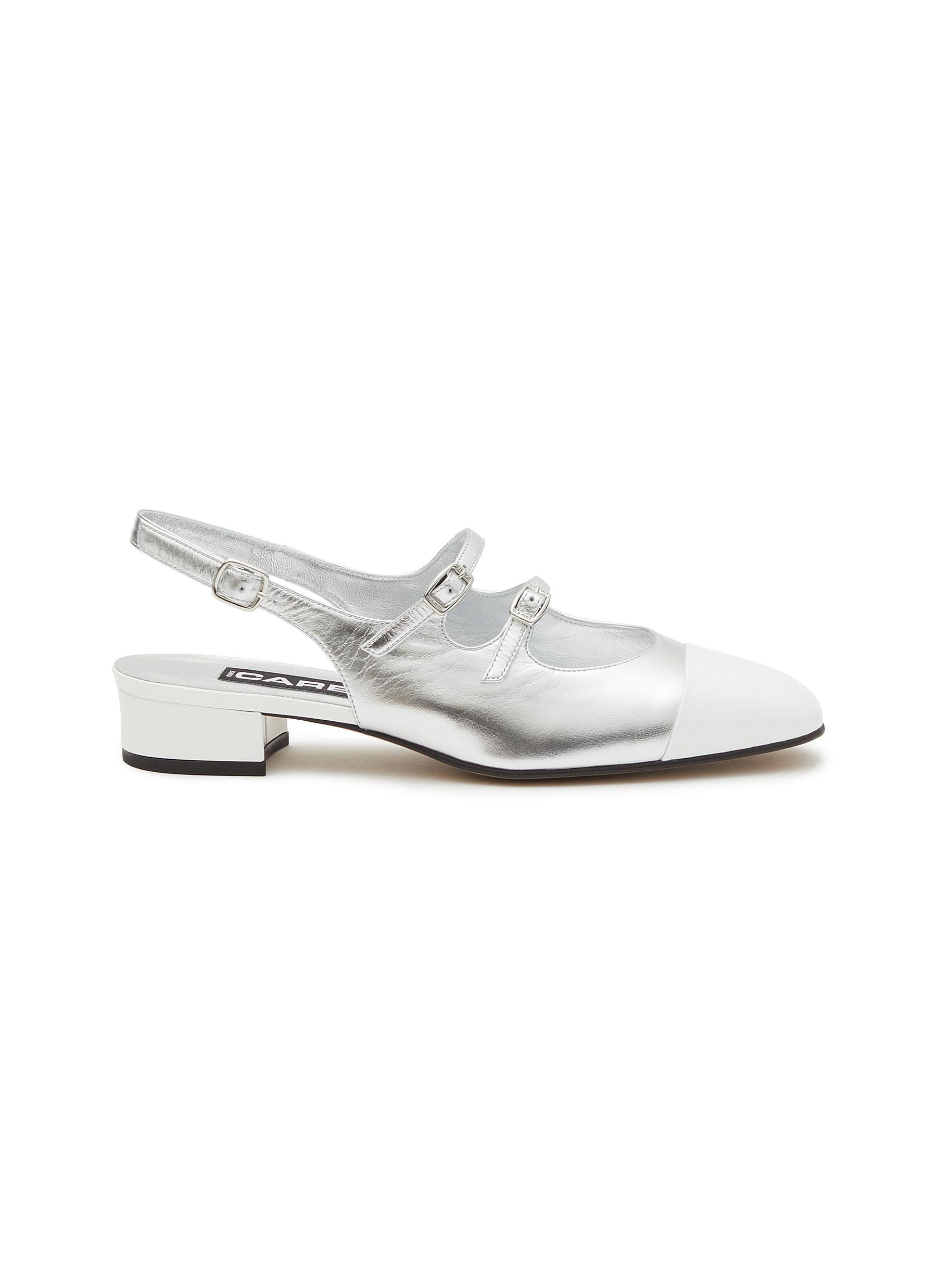 CAREL 'apricot' 20 Double Strap Contrast Toe Cap Leather Slingback Heels in  White | Lyst