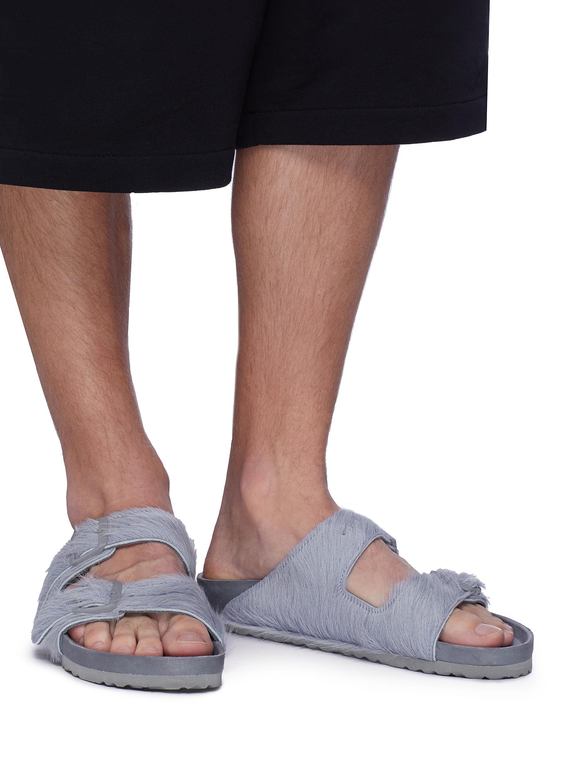 Rick Owens X Birkenstock 'arizona' Cow Fur Sandals in Gray for Men | Lyst