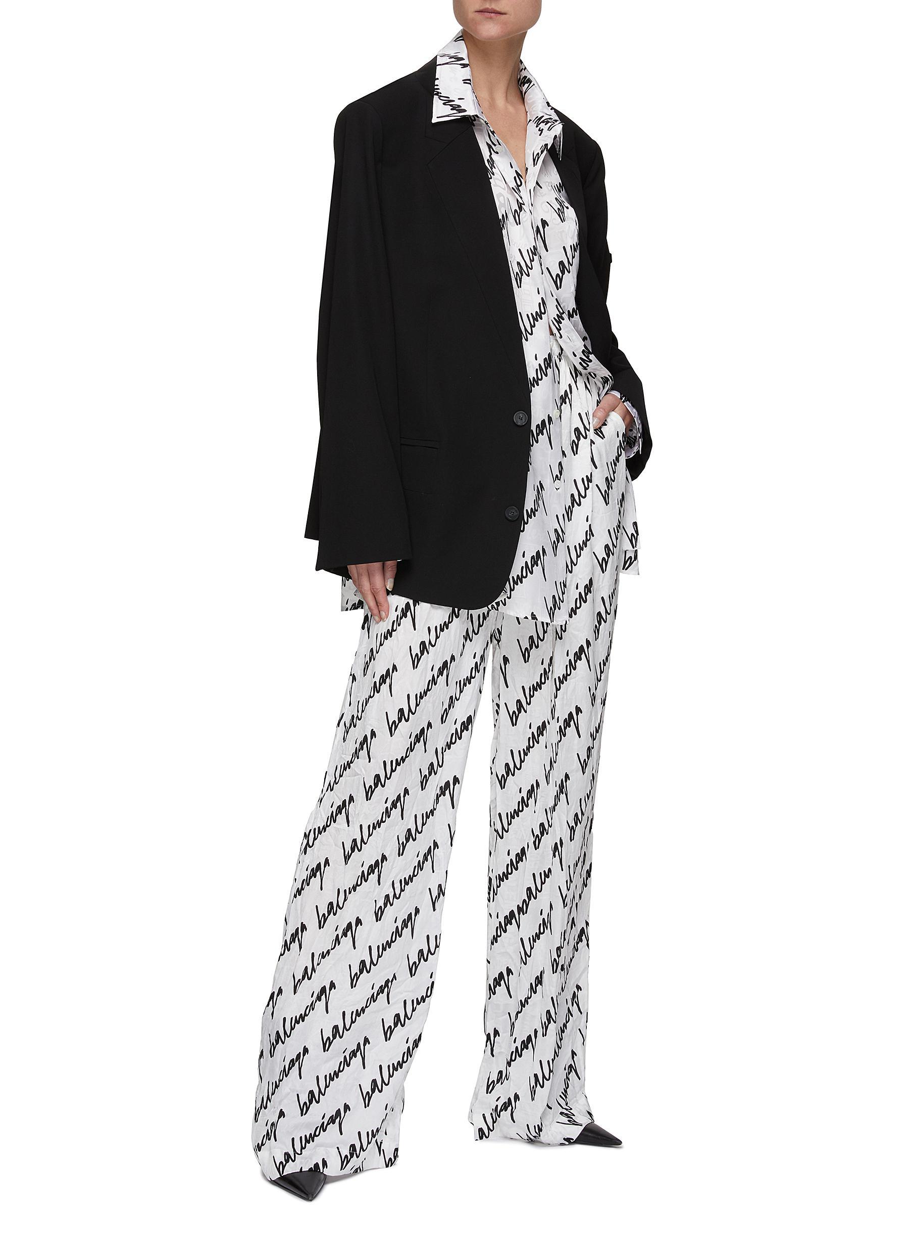 Balenciaga Cursive Print Silk Pyjama in | Lyst