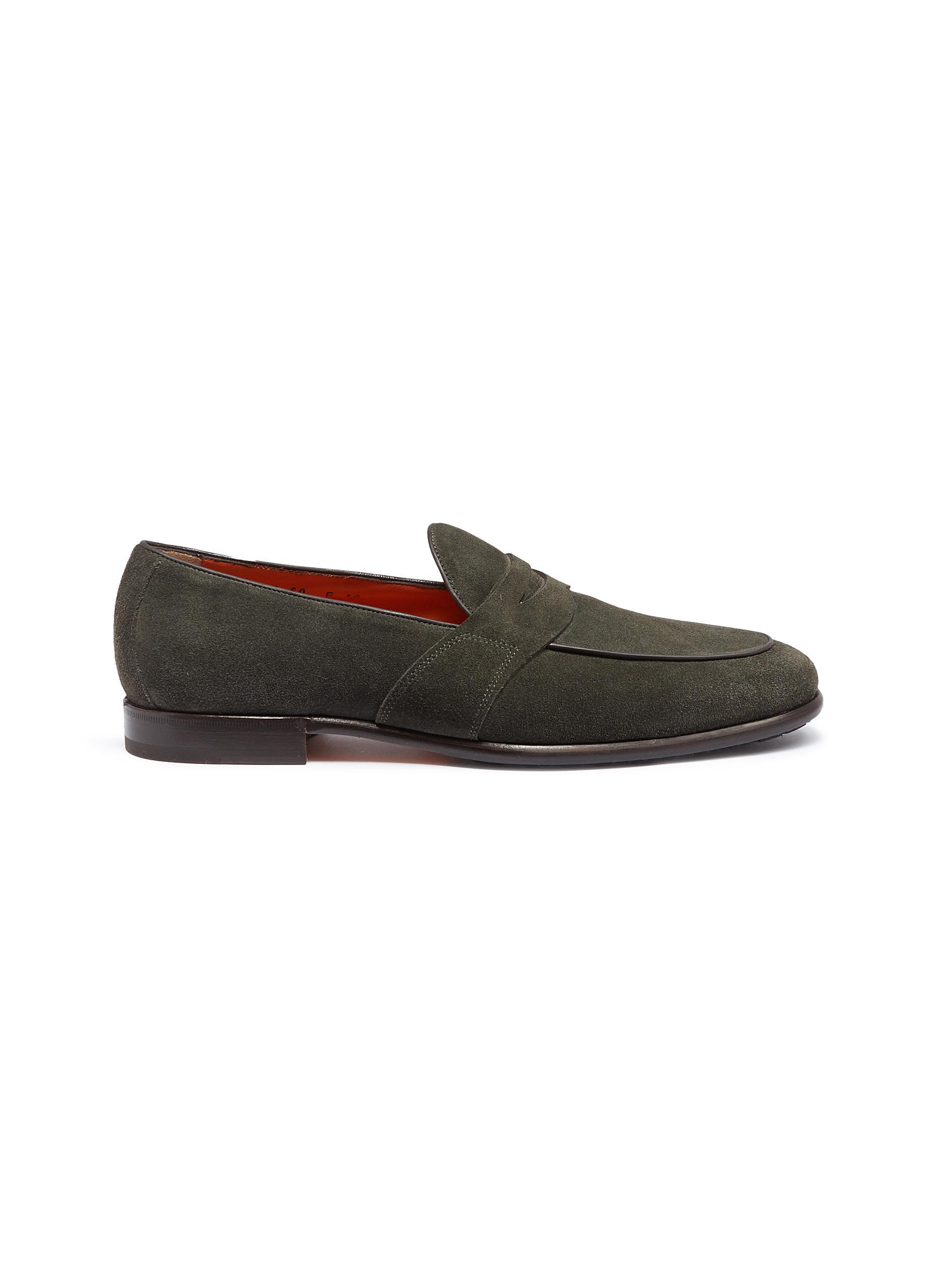 Santoni Suede Penny Loafers in Olive Green (Green) for Men | Lyst