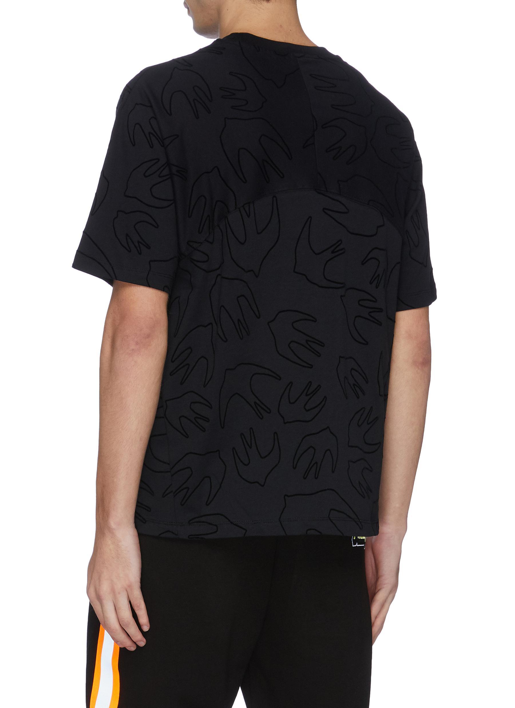 Mcq Swallow Velvet Flock Print Panelled T Shirt In Black For Men Lyst