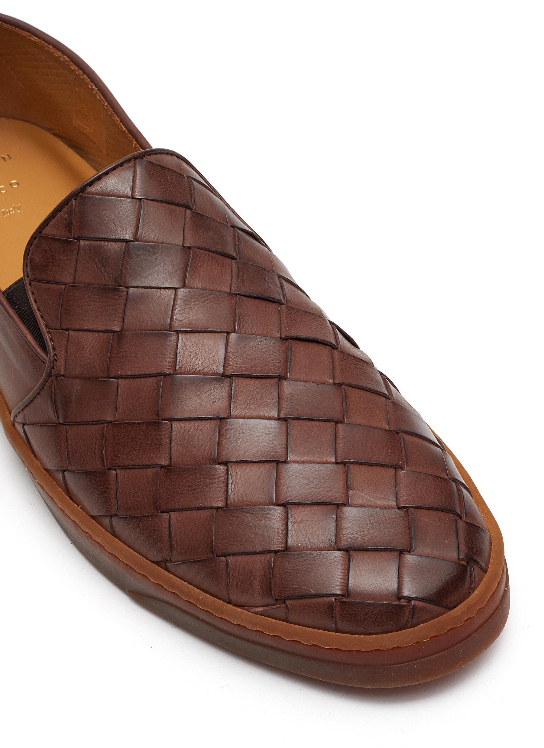mens leather woven slip on shoes