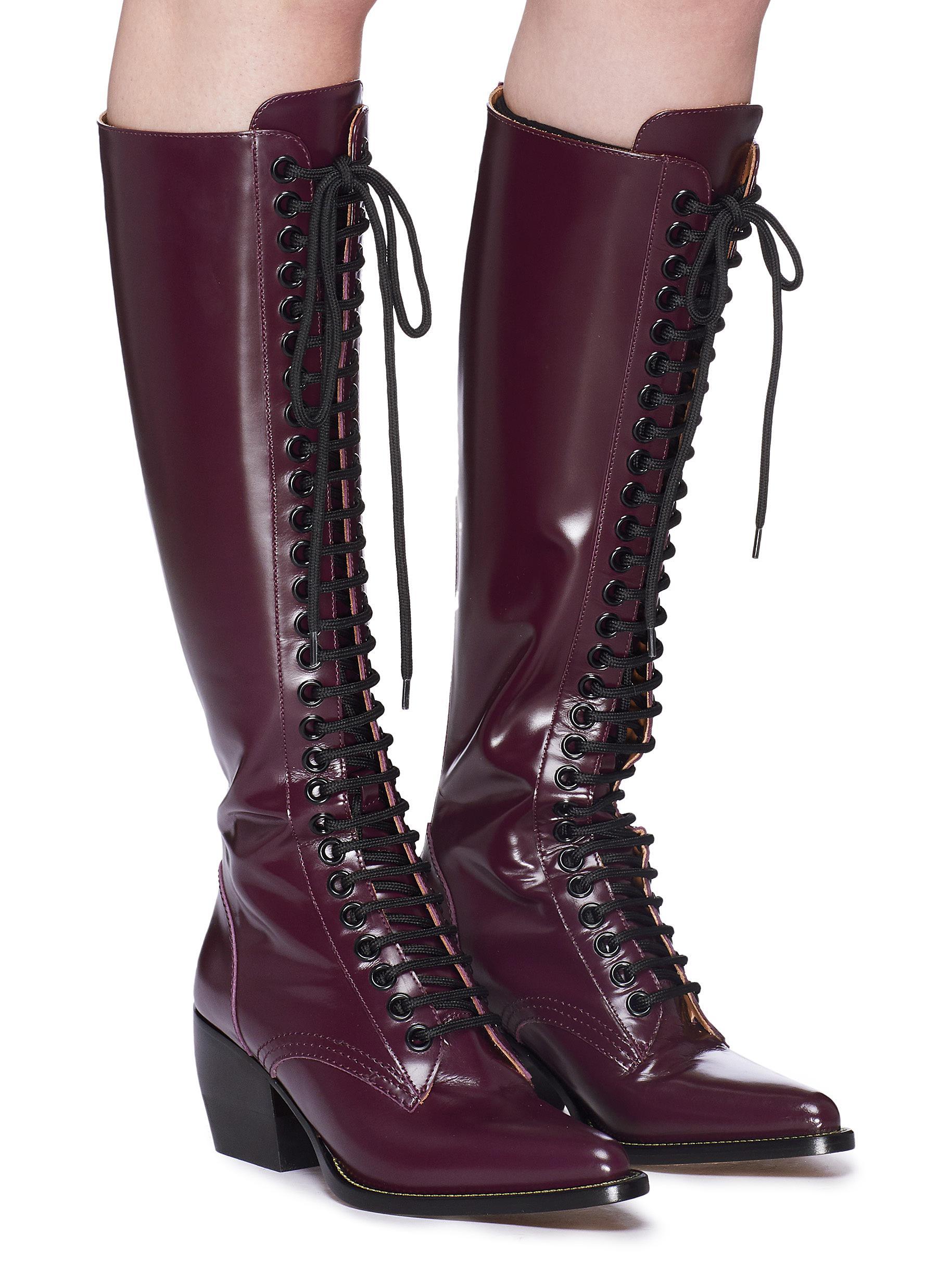 Chloé 'rylee' Lace-up Knee High Leather Boots in Purple - Lyst