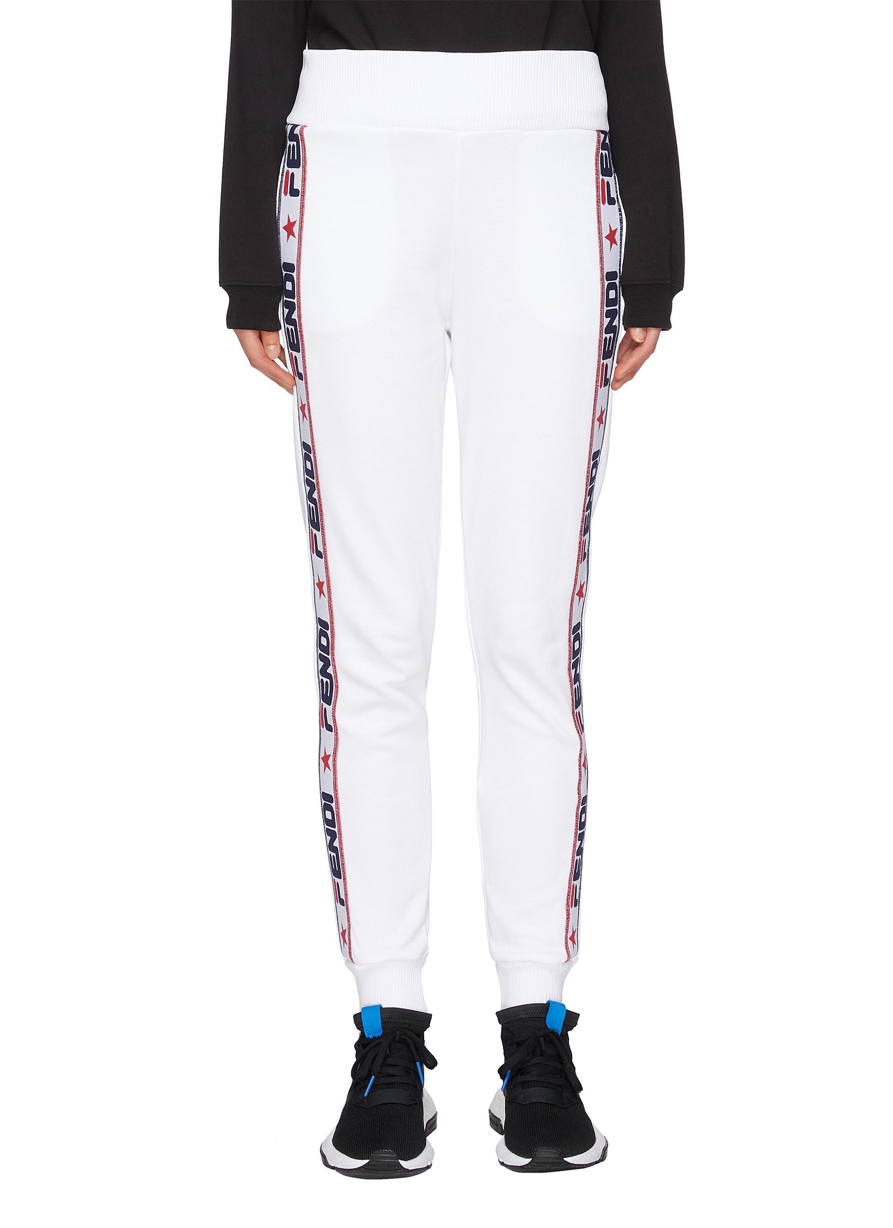 Fendi Cotton X Fila Logo Stripe Outseam Sweatpants in White - Lyst