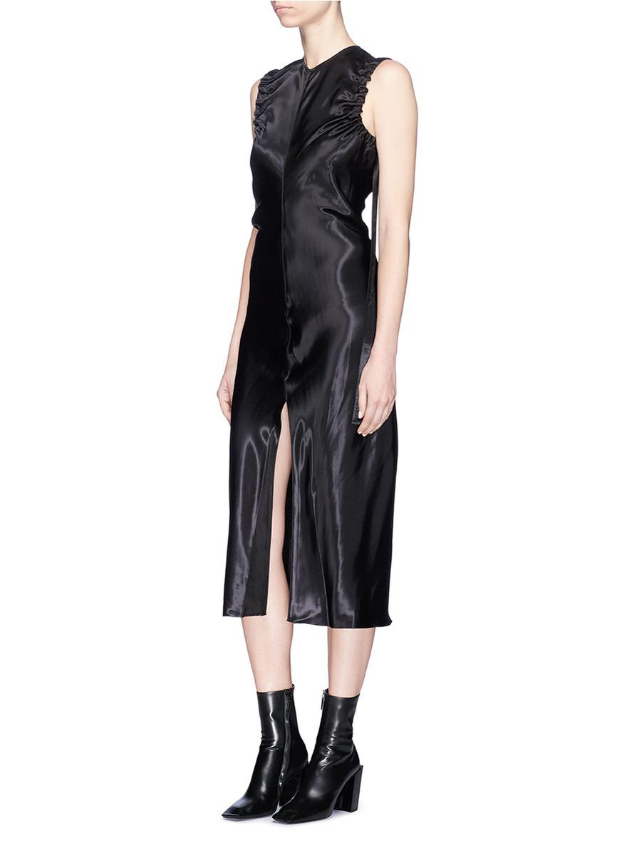 helmut lang ruched satin dress