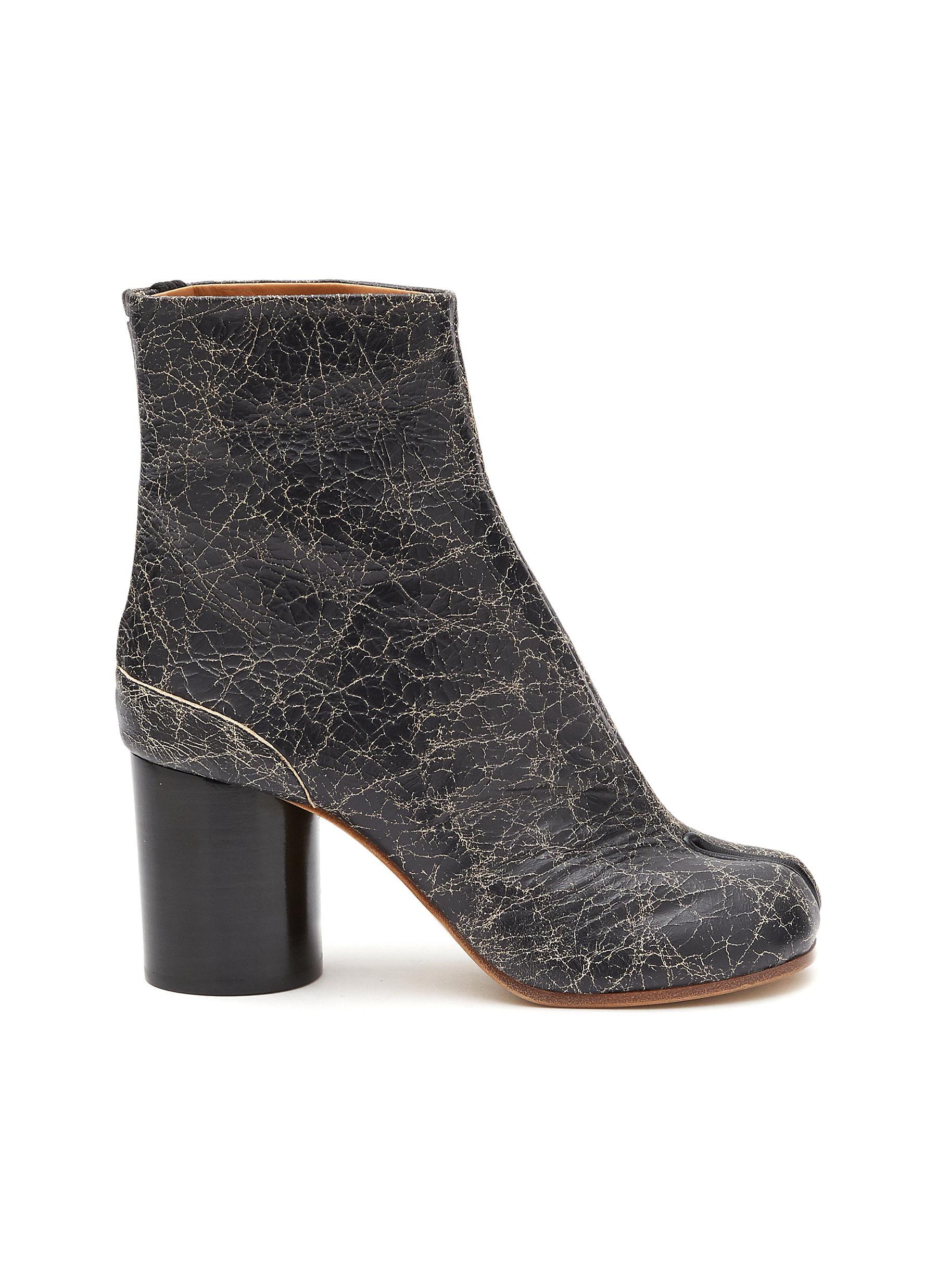 Maison Margiela 'tabi' 80 Cracked Leather Heeled Boots in Gray | Lyst