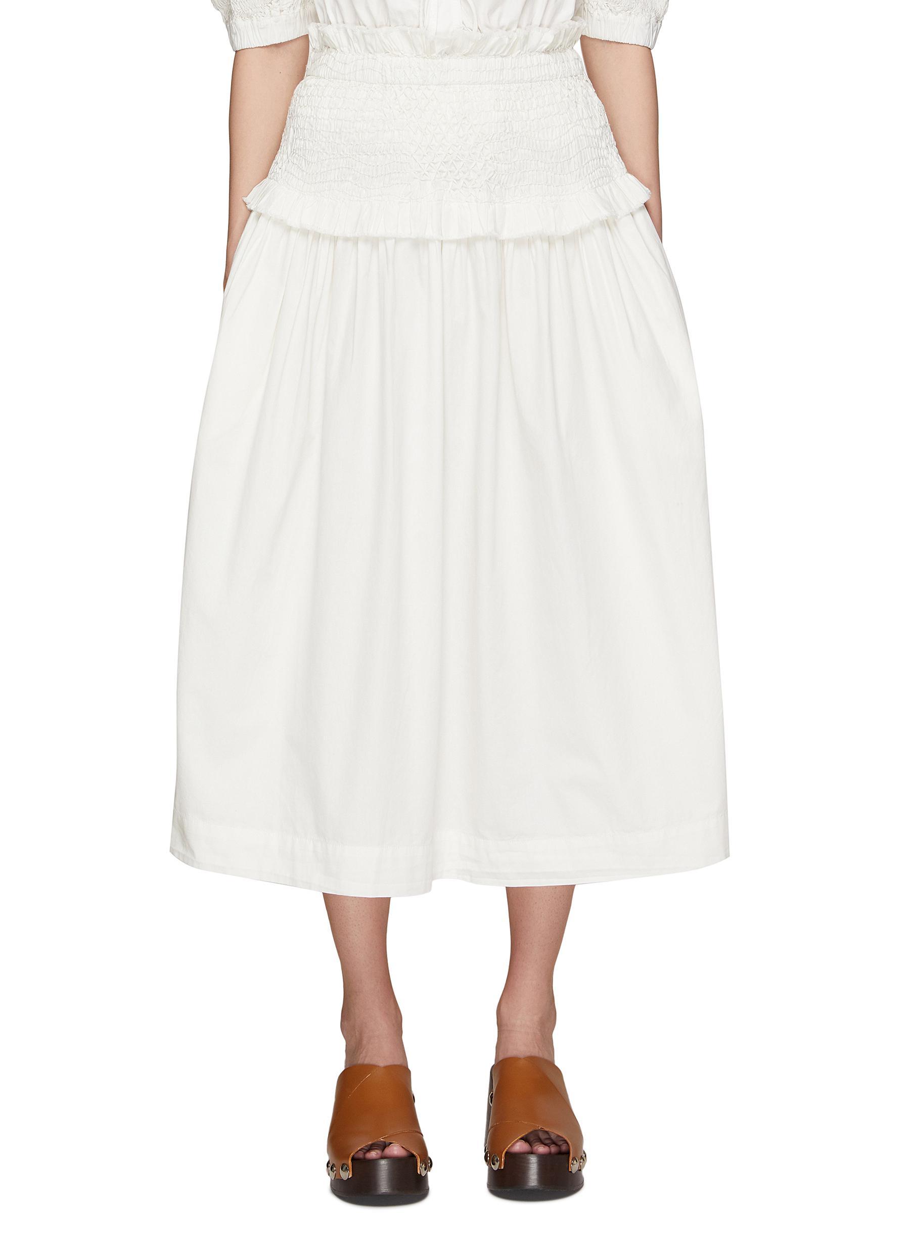 Sea 'casey' Hand Smocked Midi Skirt in White | Lyst