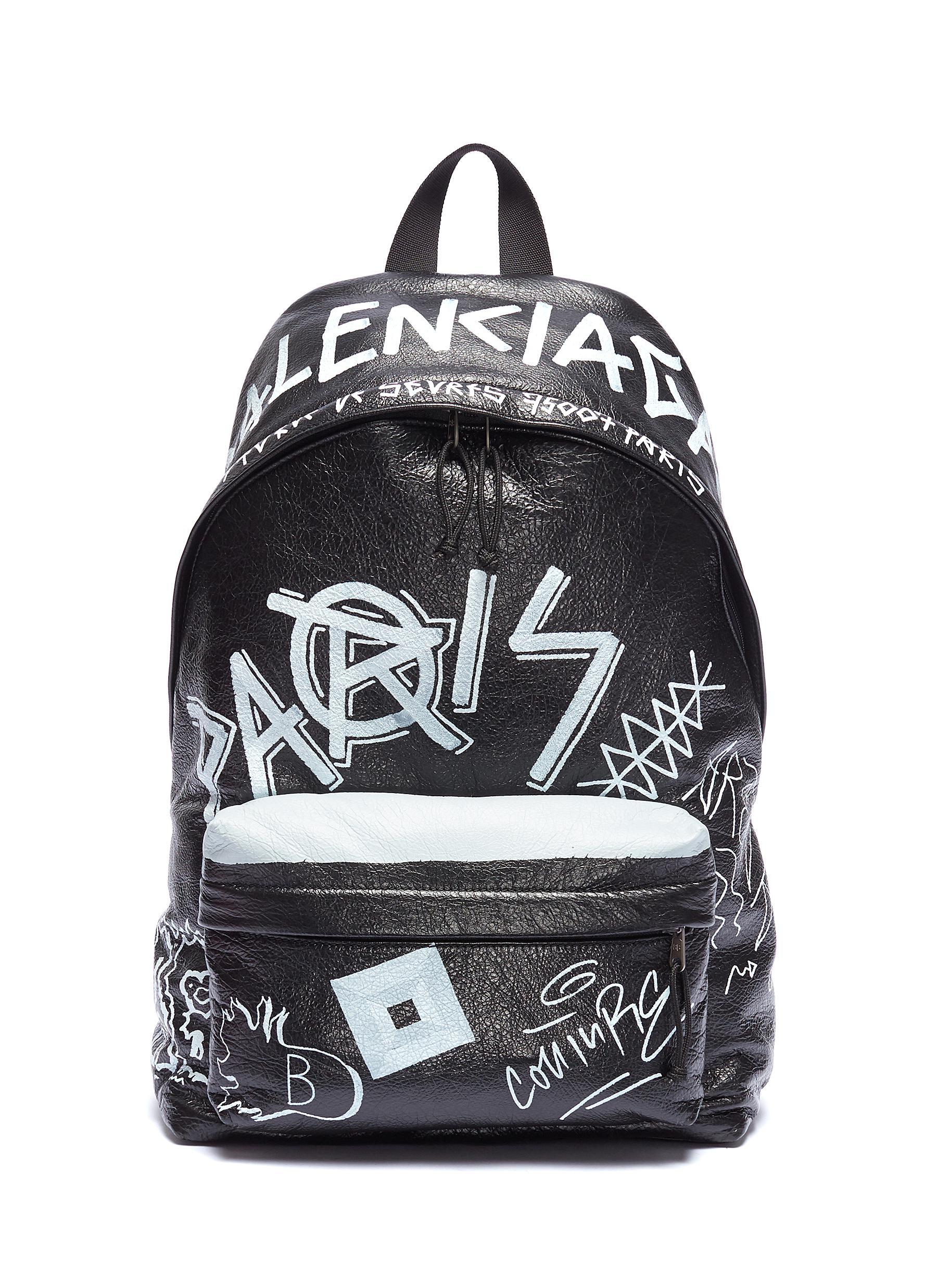 Balenciaga Men's Graffiti Leather Backpack in Black for Men | Lyst