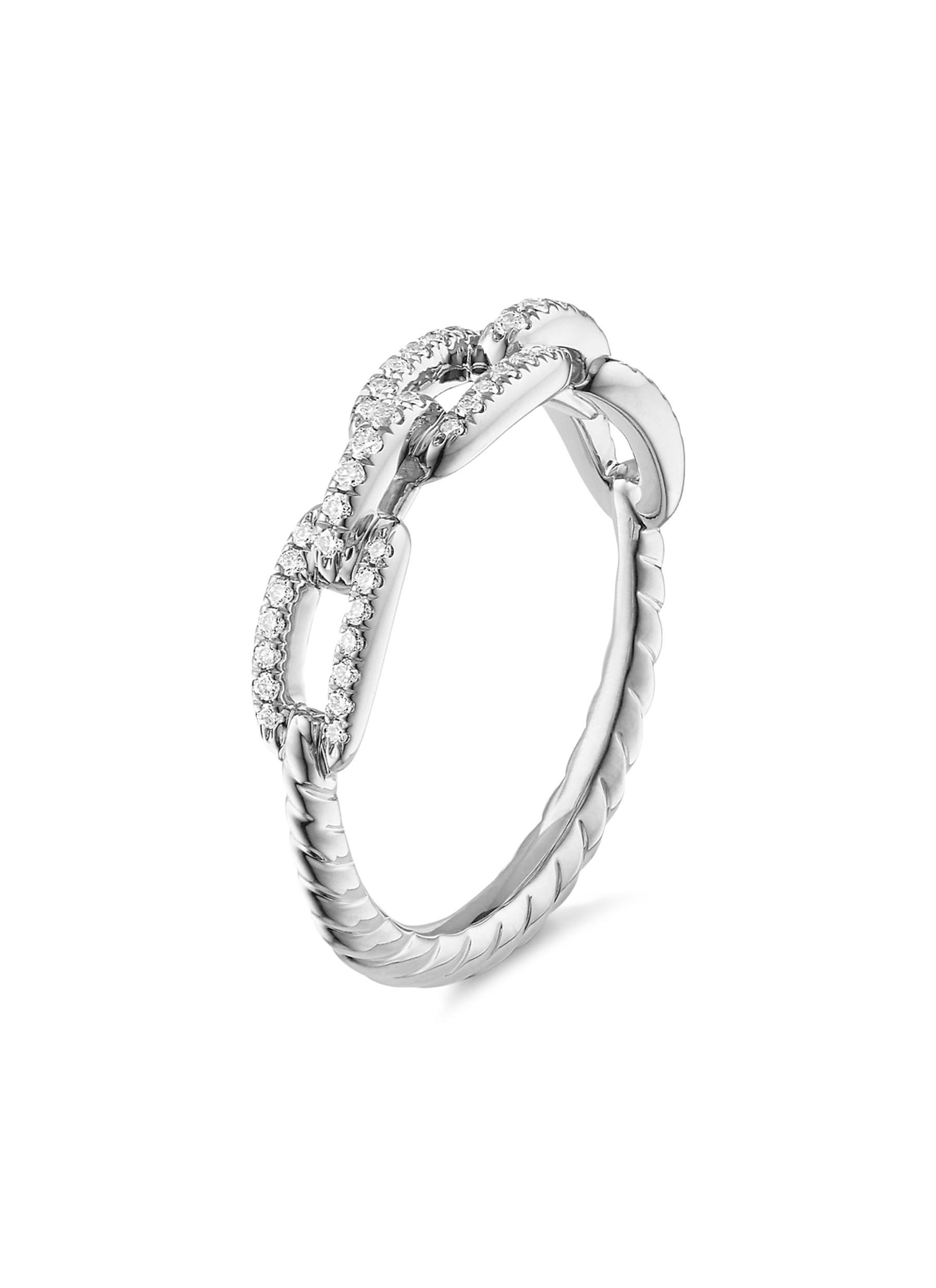 David Yurman 'stax' Diamond 18k White Gold Chain Link Ring in Metallic