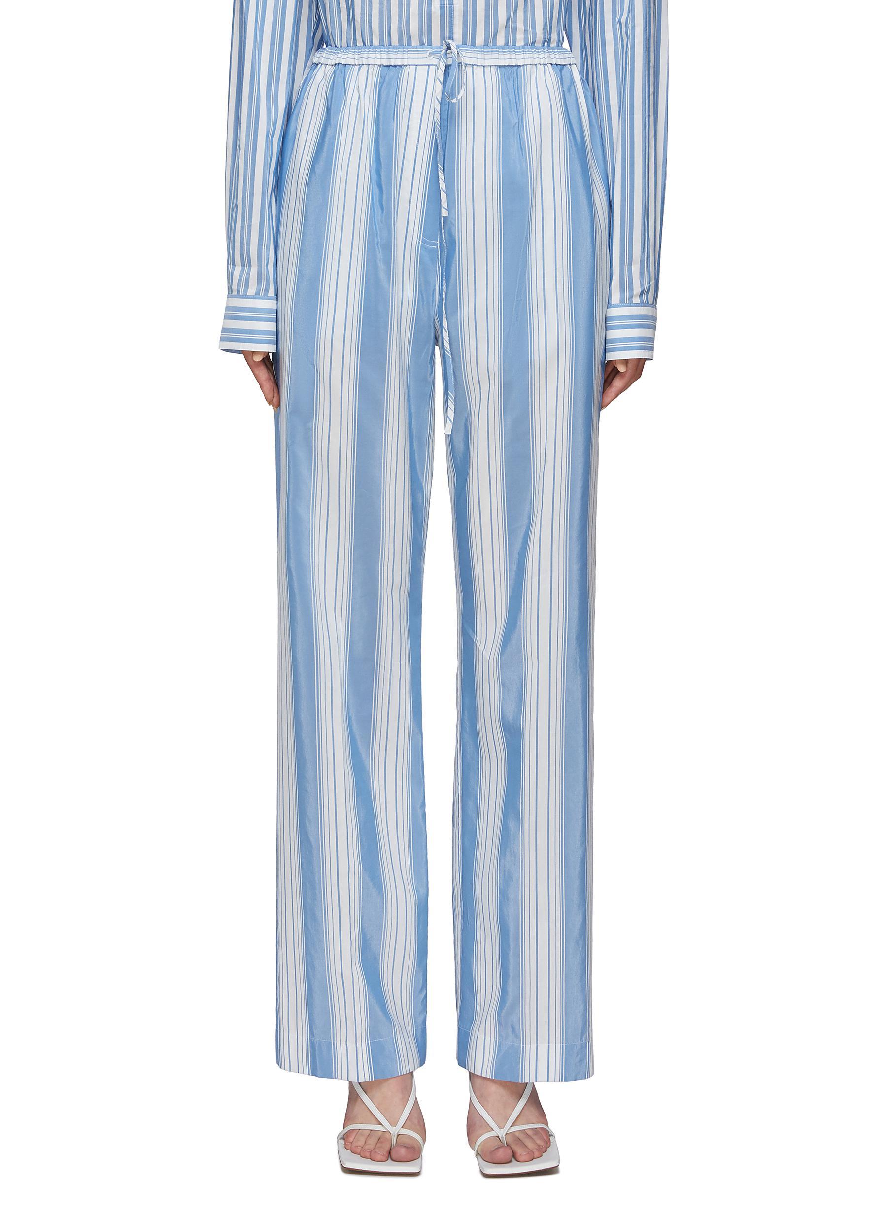 Totême Striped Cotton Blend Straight Drawstring Pants in Blue | Lyst