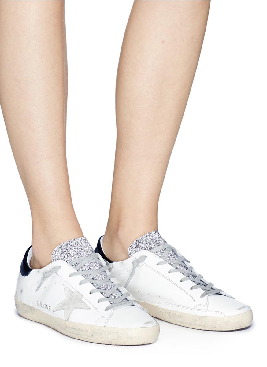 S t hasta ahora saldar Golden Goose 'superstar' Glitter Tongue Brushed Leather Sneakers in White |  Lyst