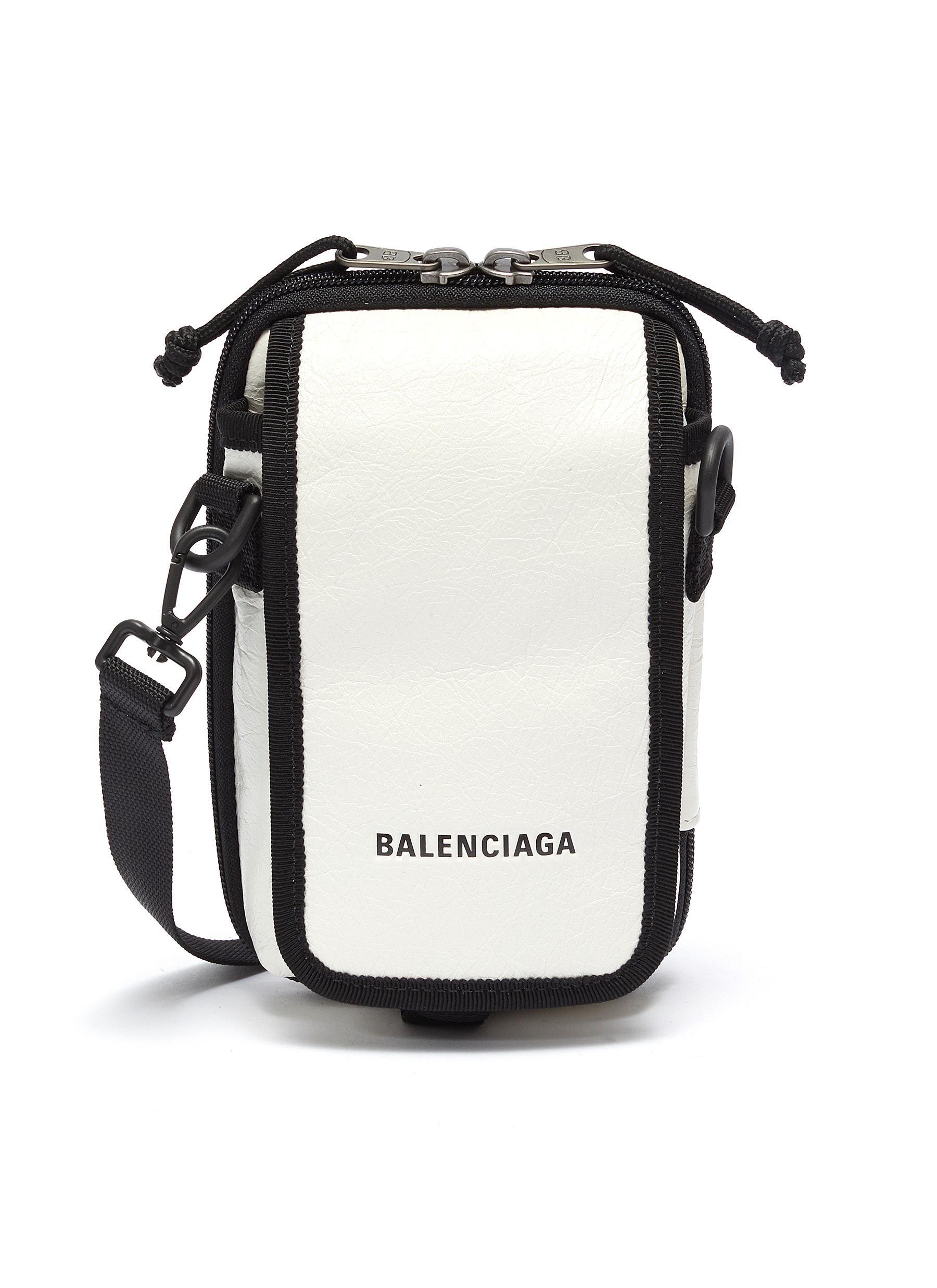 Balenciaga Leather 'explorer' Logo Print Crossbody Pouch in White for