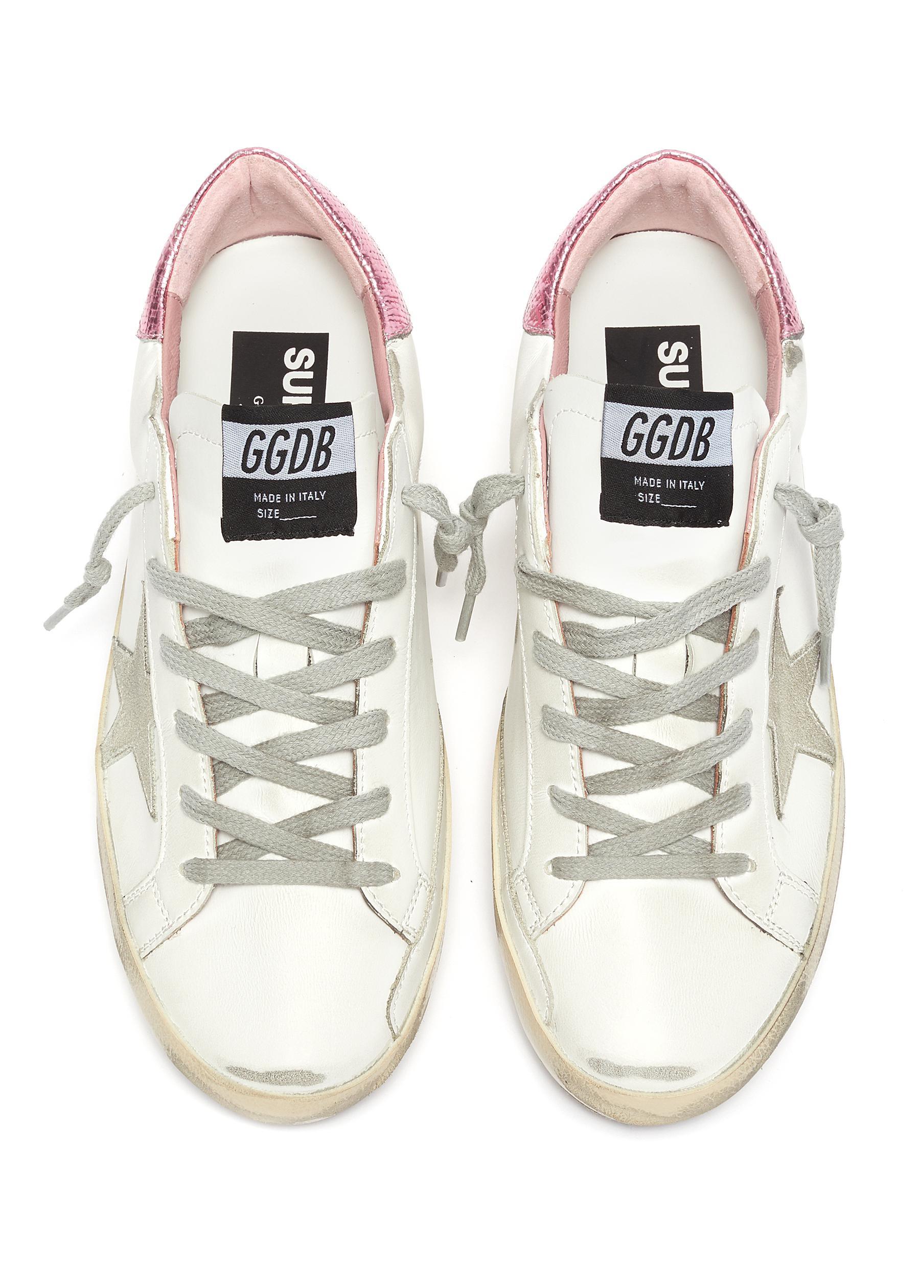Golden Goose \'super-star\' Laminated Heel Tab Distressed Leather Sneakers in  White | Lyst