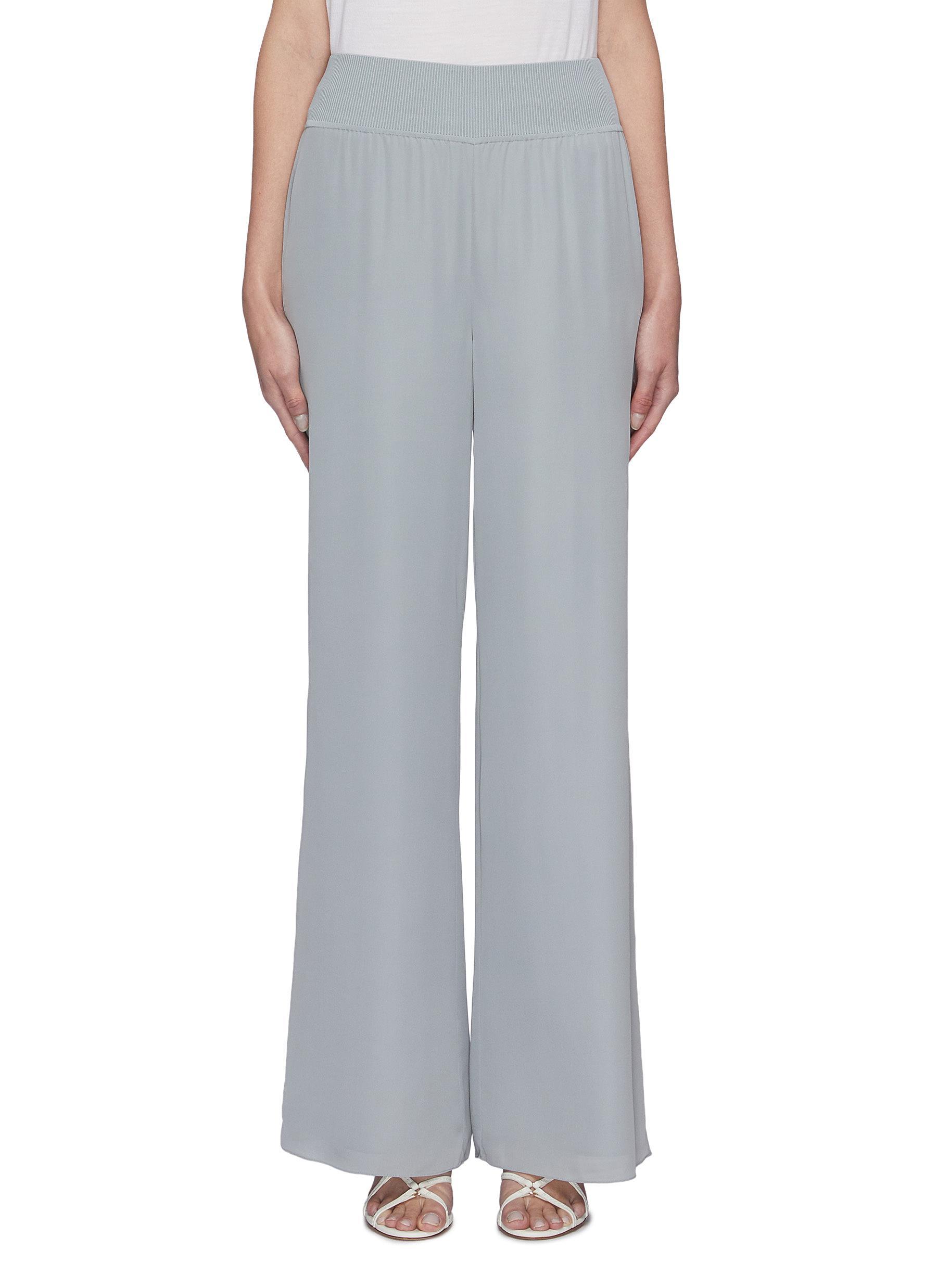 Theory Ribbed Waistband Wide Leg Silk Pants in Blue - Lyst