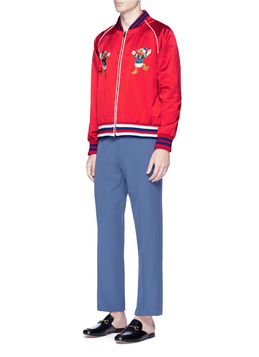 Gucci Donald Duck Appliqué Silk Satin Souvenir Jacket in Red for Men Lyst