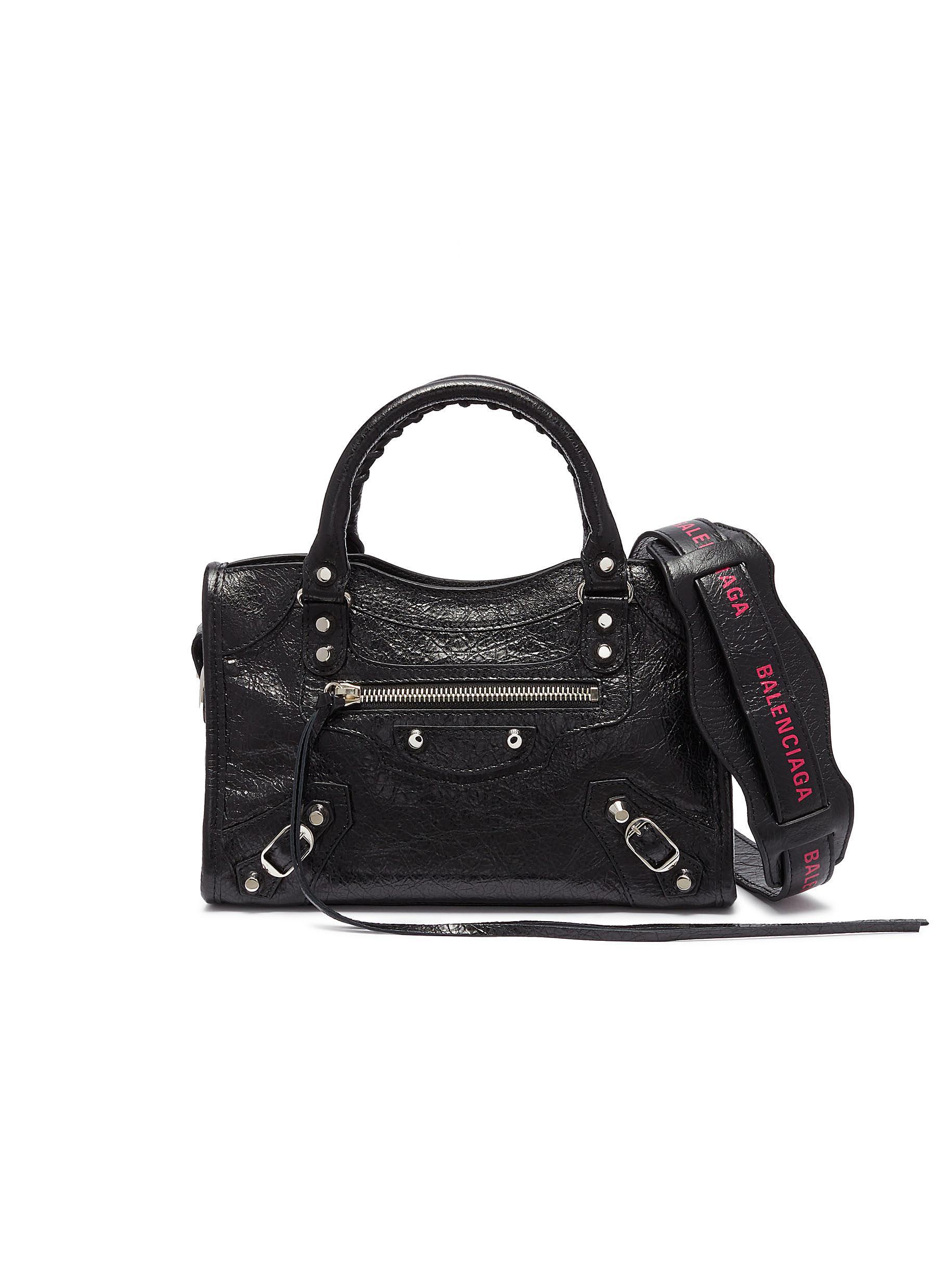 Balenciaga 'classic City' Logo Strap Mini Leather Shoulder Bag in Black -  Lyst