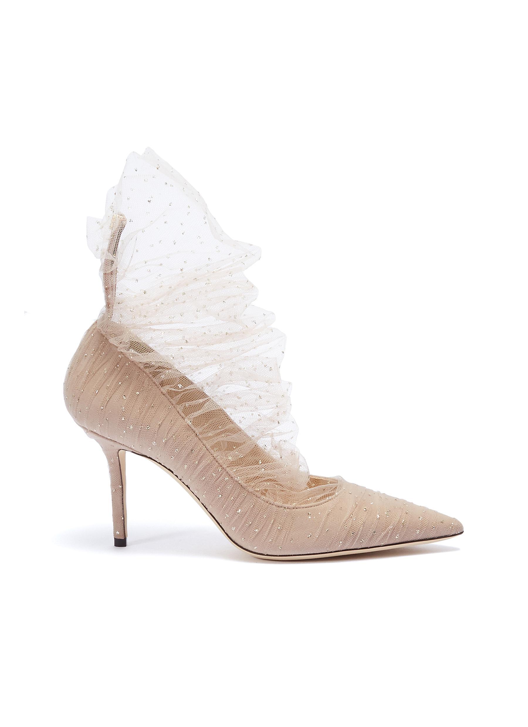 Jimmy Choo 'lavish 85' Glitter Tulle Overlay Suede Pumps in 