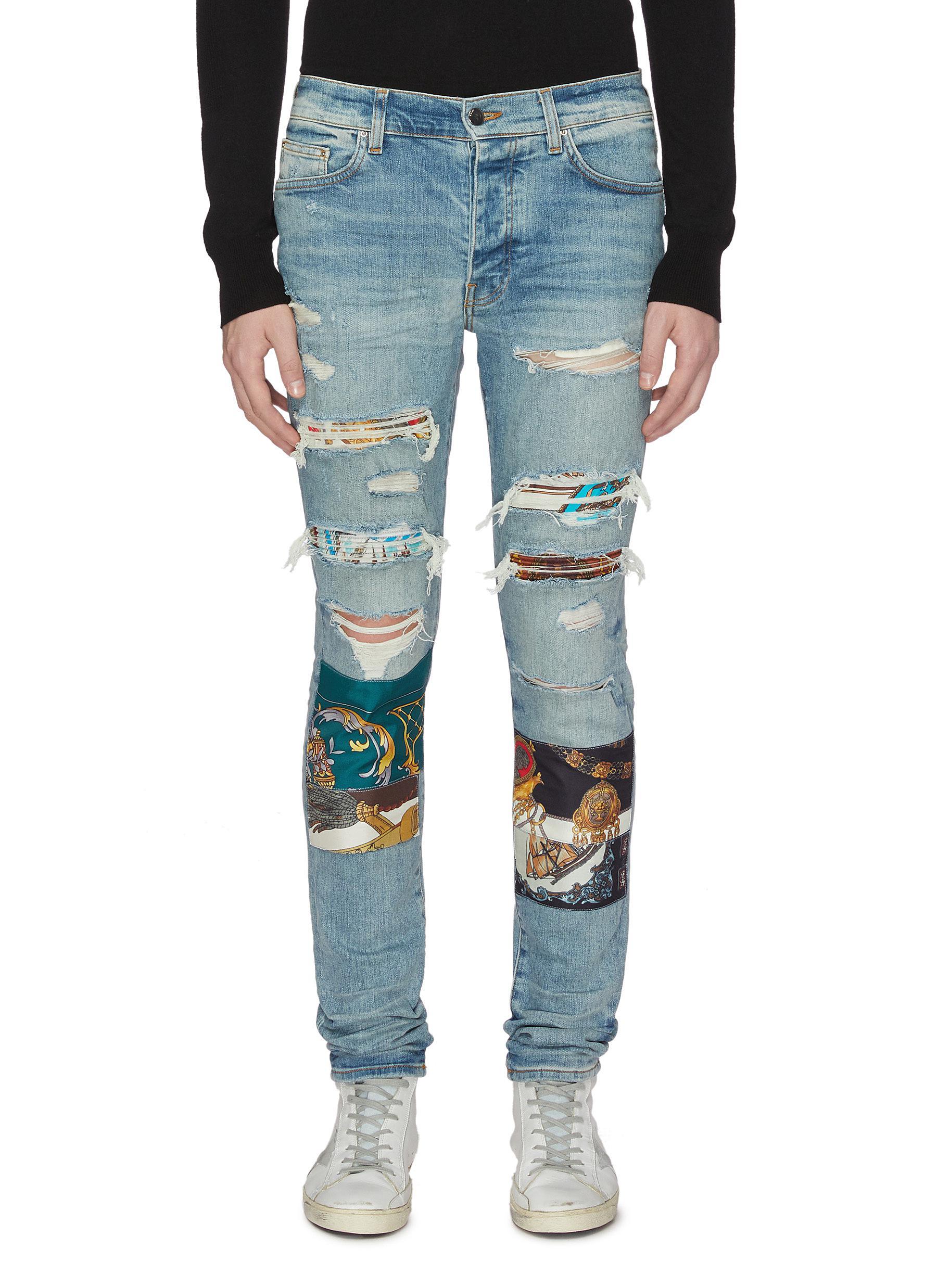 Amiri Denim Scarves Art Patch Ripped Jeans in Blue for Men - Lyst