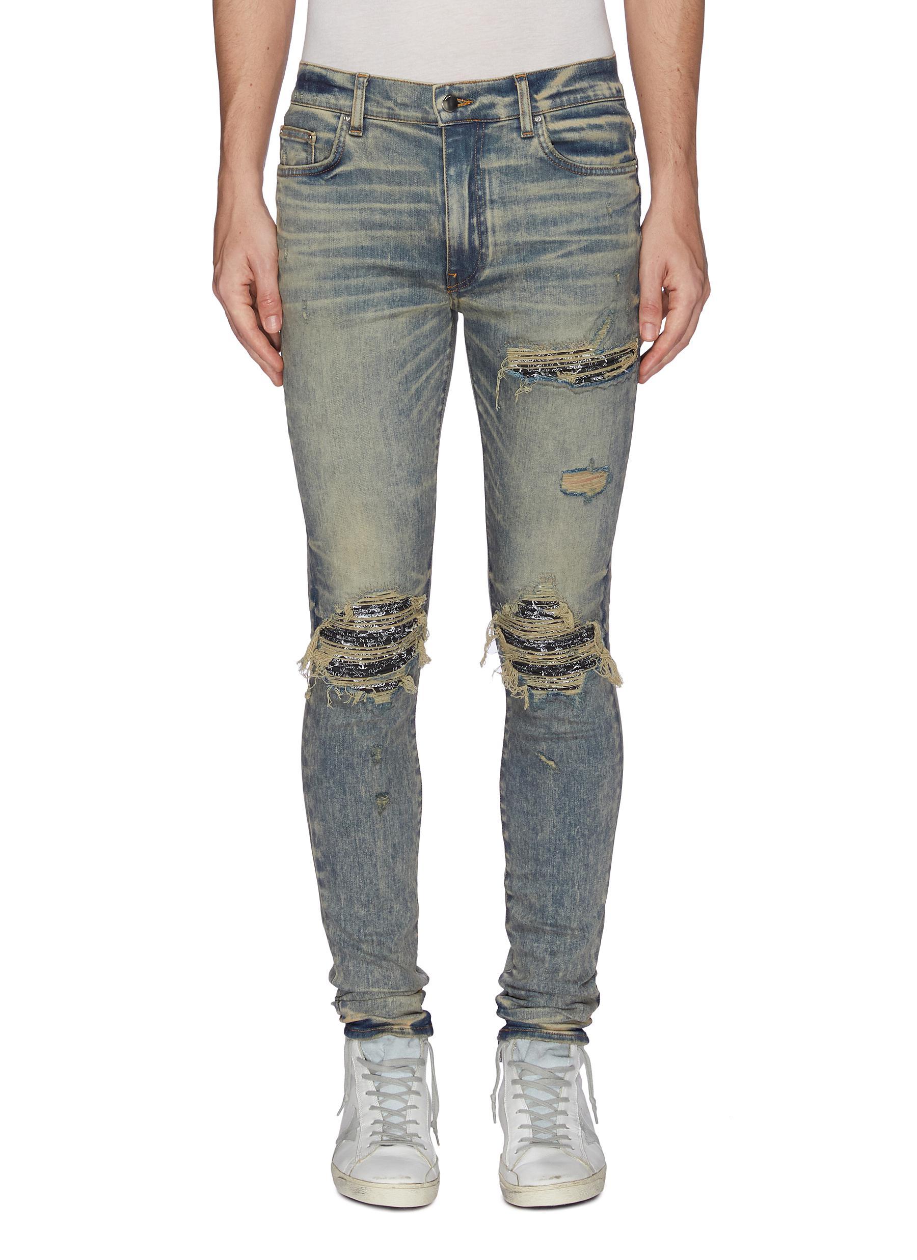 Amiri Denim 'mx1' Bandana Patch Ripped Skinny Jeans in Indigo (Blue ...