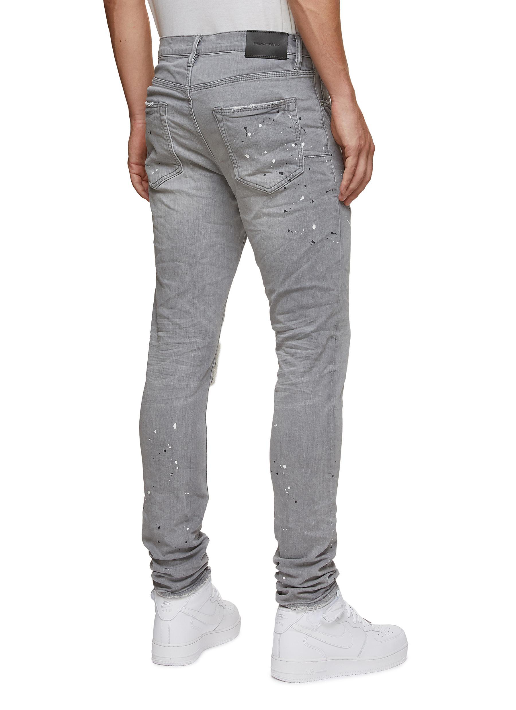 Purple Denim Paint-splattered Distressed Detail Skinny Jeans in Grey (Gray)  for Men | Lyst