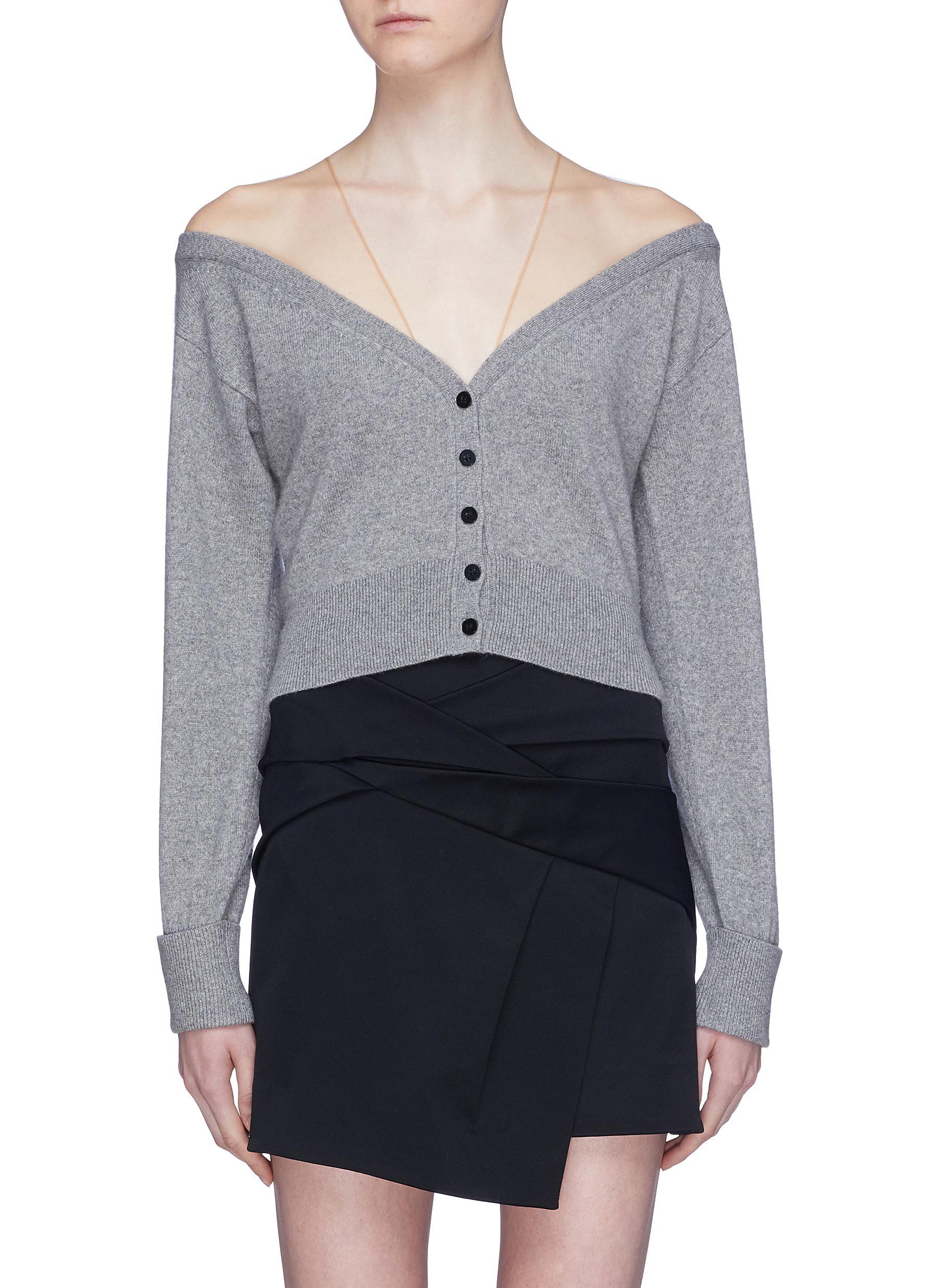 Alexander Wang Wool Mesh Shoulder Panel Cropped Cardigan in Grey (Gray) -  Lyst