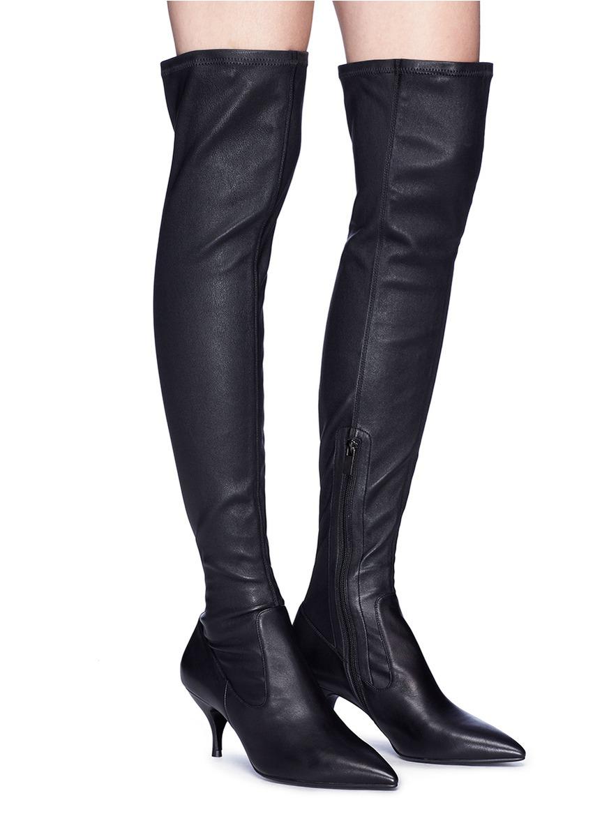 stretch leather thigh high boots