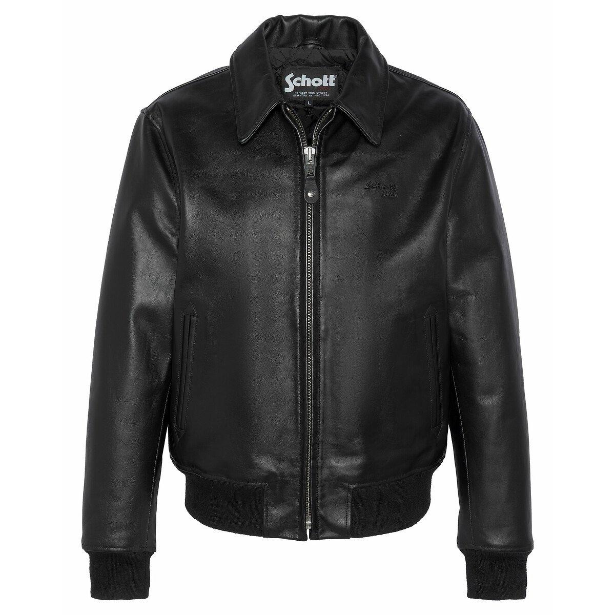 Chaqueta De Cuero Schott NYC Para Hombre - Estilo Piloto, Talla Grande, Cremallera Delantera