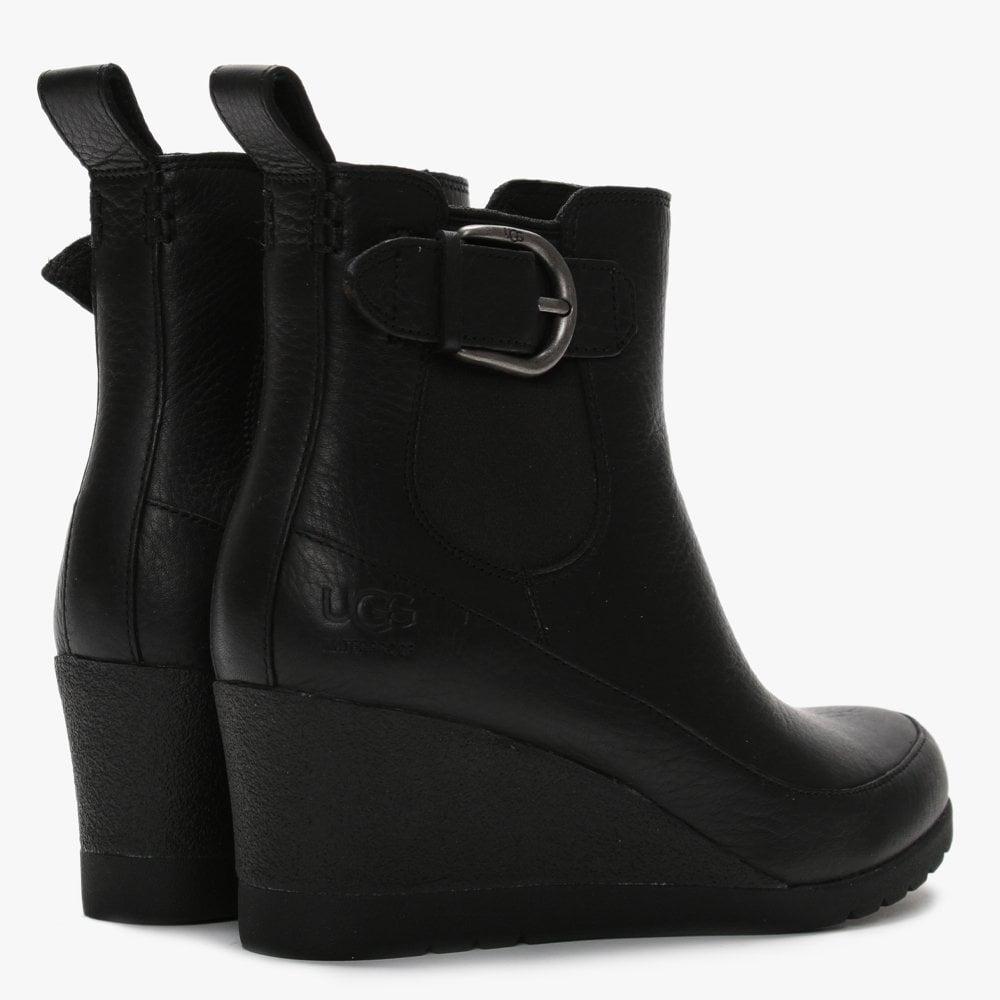 UGG Arleta Black Leather Wedge Ankle 