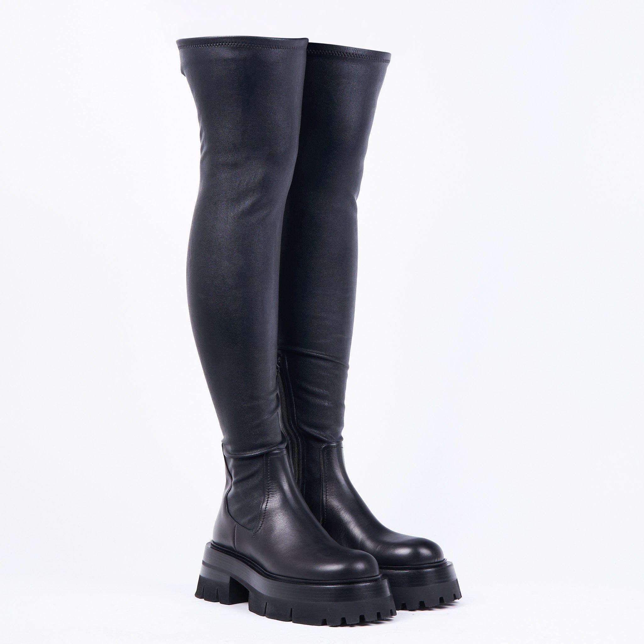 Versace Leather Leonidas Thigh High Black Boots | Lyst